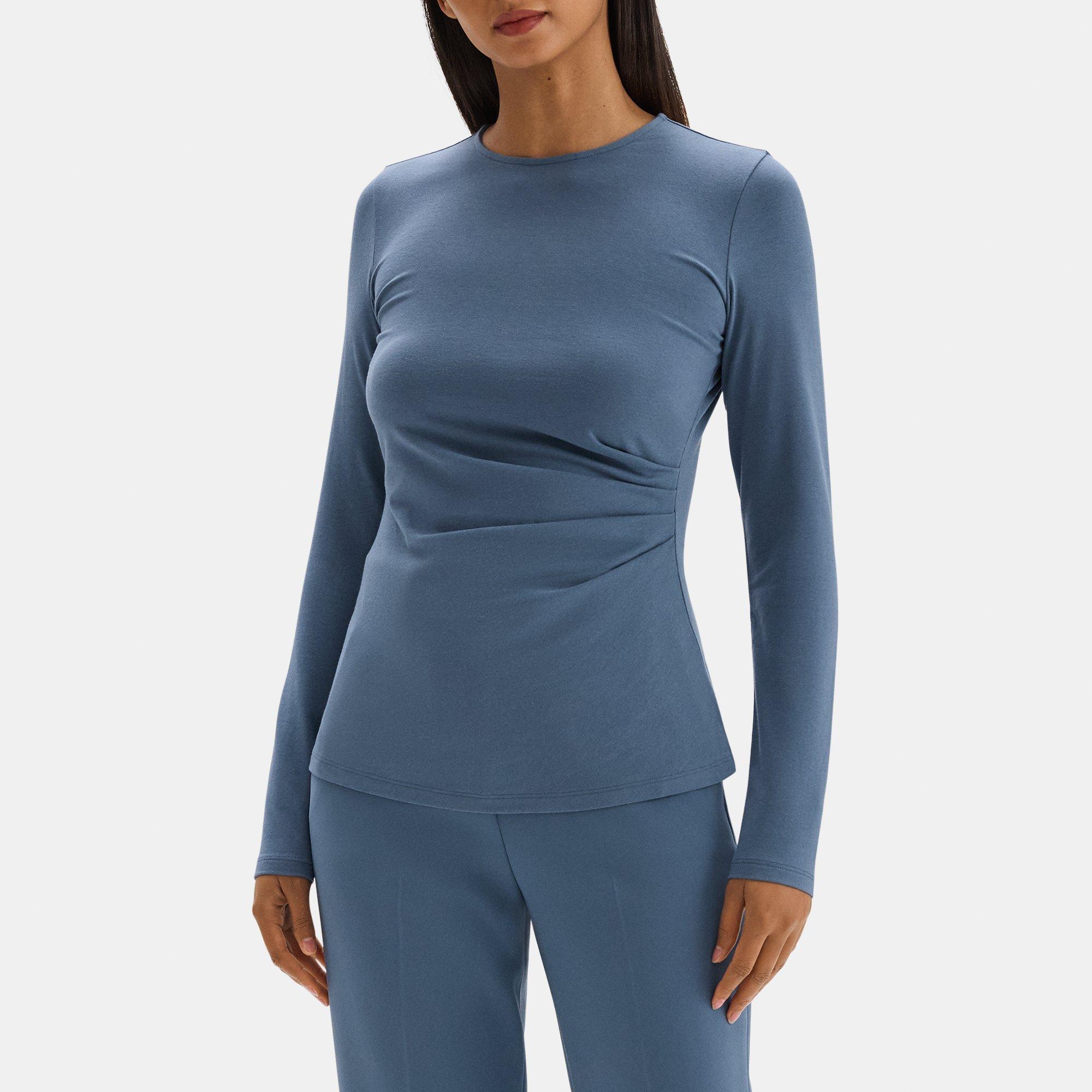 Ruched Long-Sleeve Top in Stretch Modal Cotton