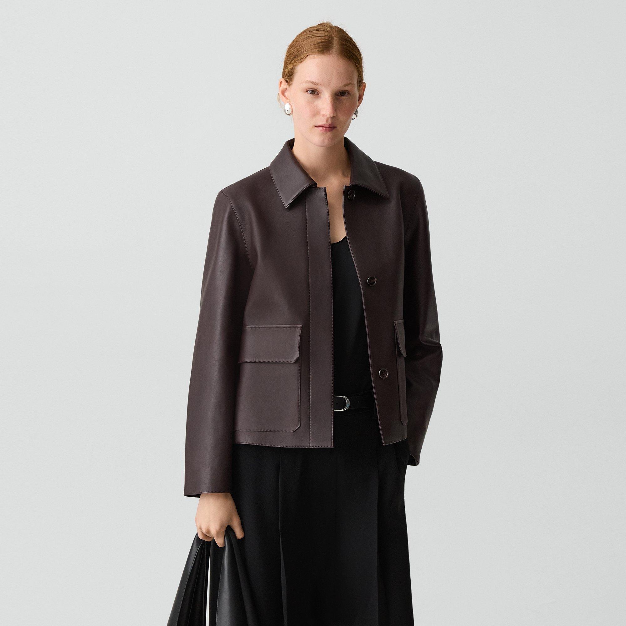 Boxy Patch Pocket Jacket in Leather