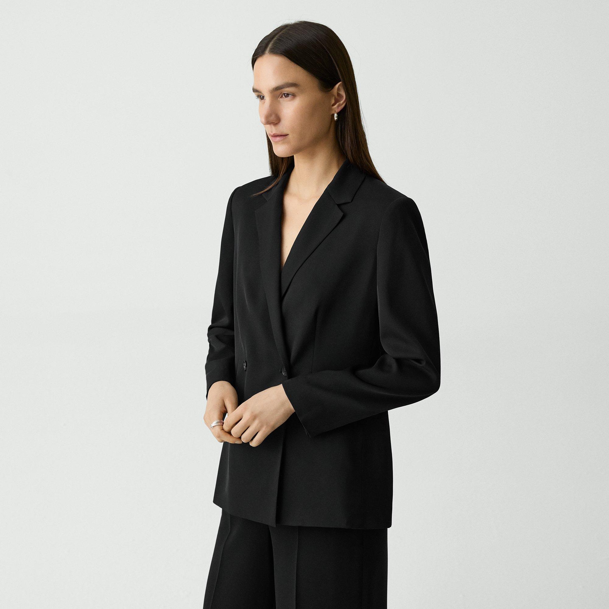 Double-Breasted Blazer in Silk Georgette