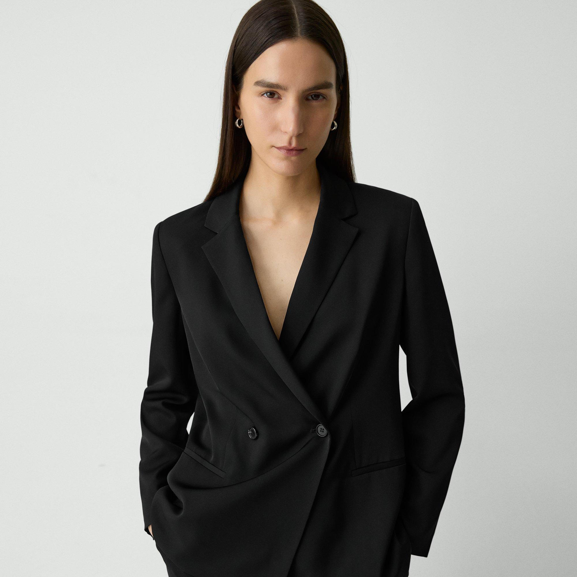 Double-Breasted Blazer in Silk Georgette