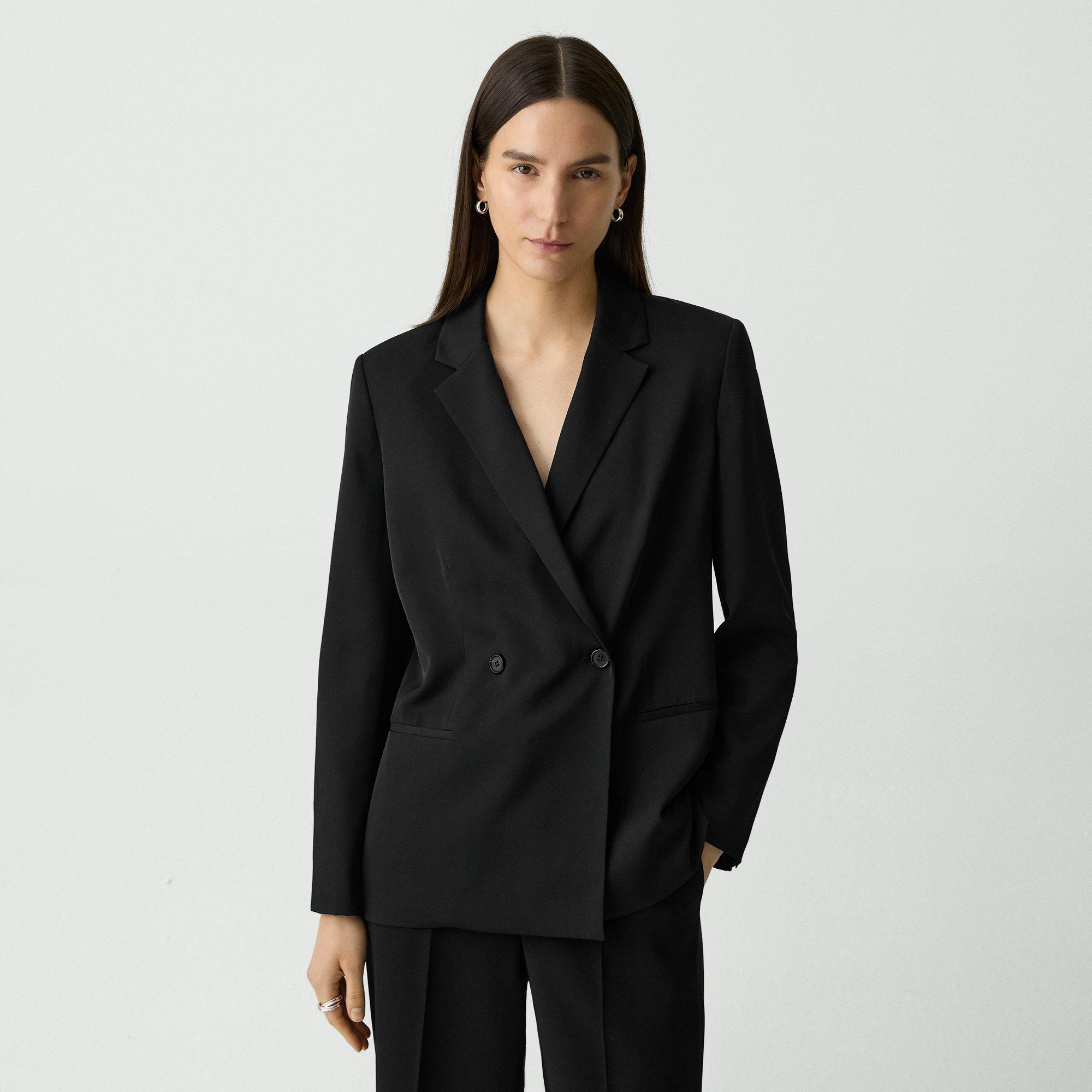 Double-Breasted Blazer in Silk Georgette