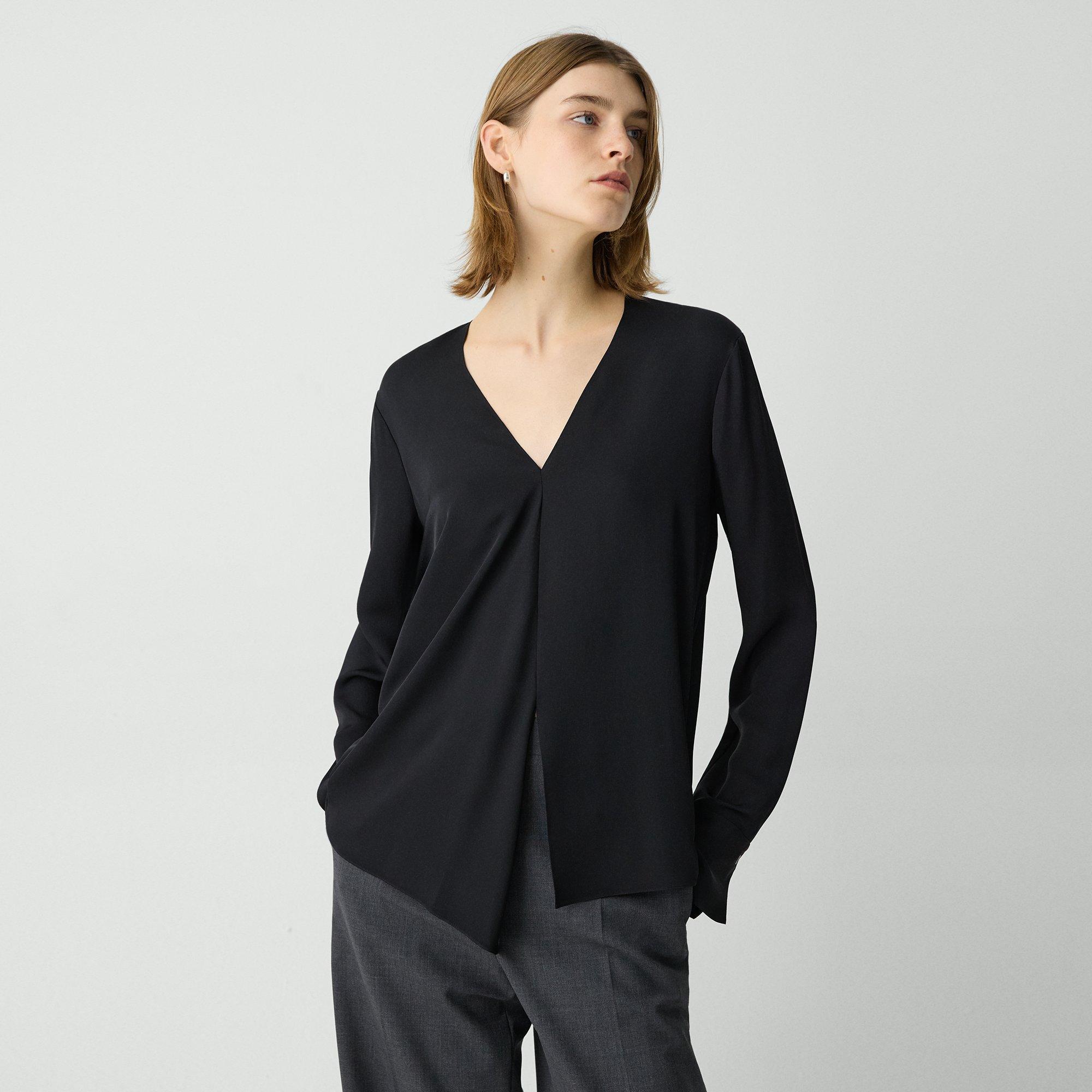 Lässige Bluse aus Seiden-Georgette mit V-Ausschnitt