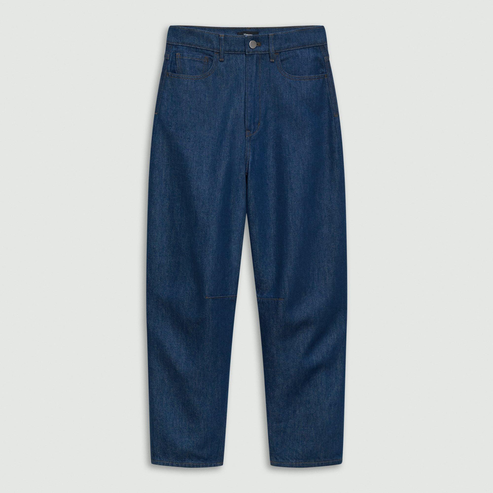 Cropped Barrel Trousers in Relaxed Denim