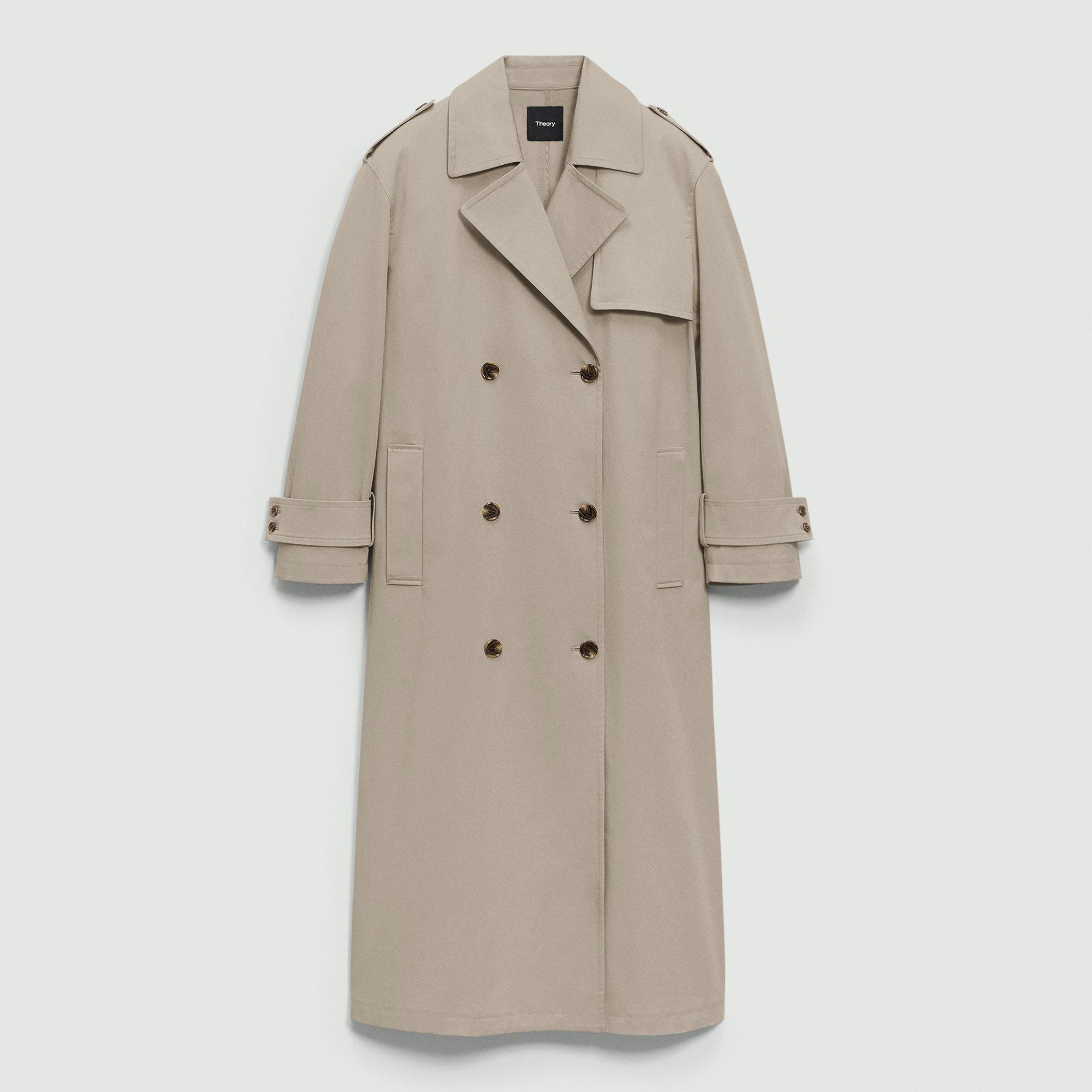 Oversized Double-Breasted Trench Coat in Cotton Gabardine