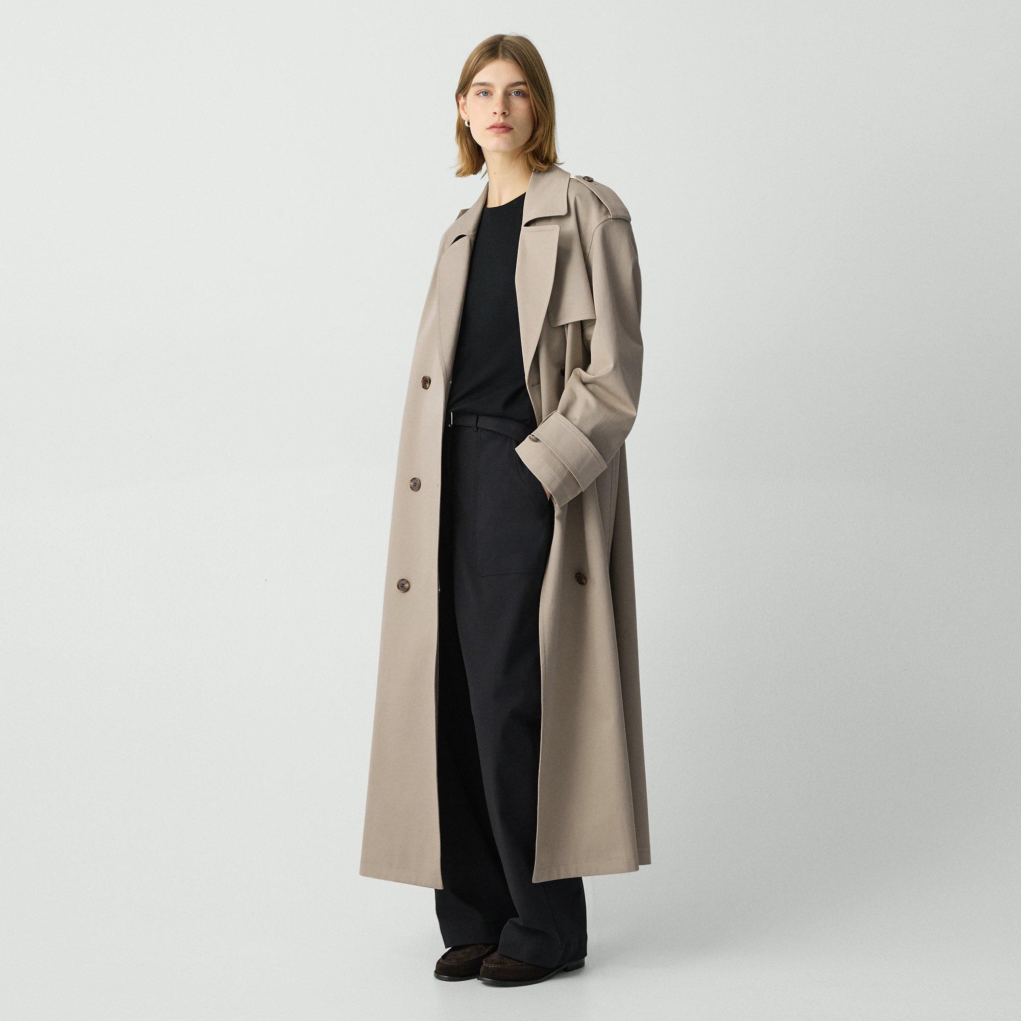 Oversized Double-Breasted Trench Coat in Cotton Gabardine