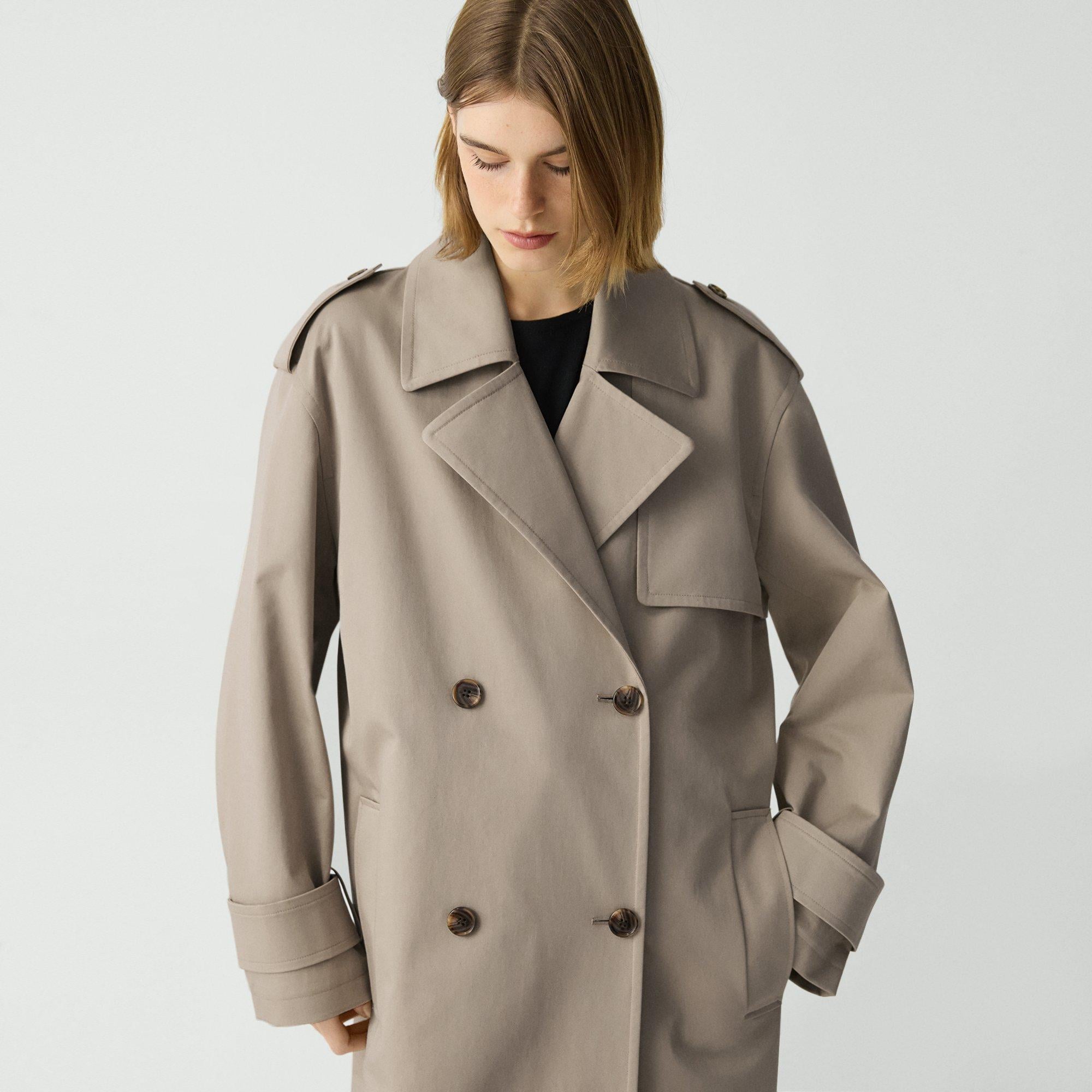 Oversized Double-Breasted Trench Coat in Cotton Gabardine