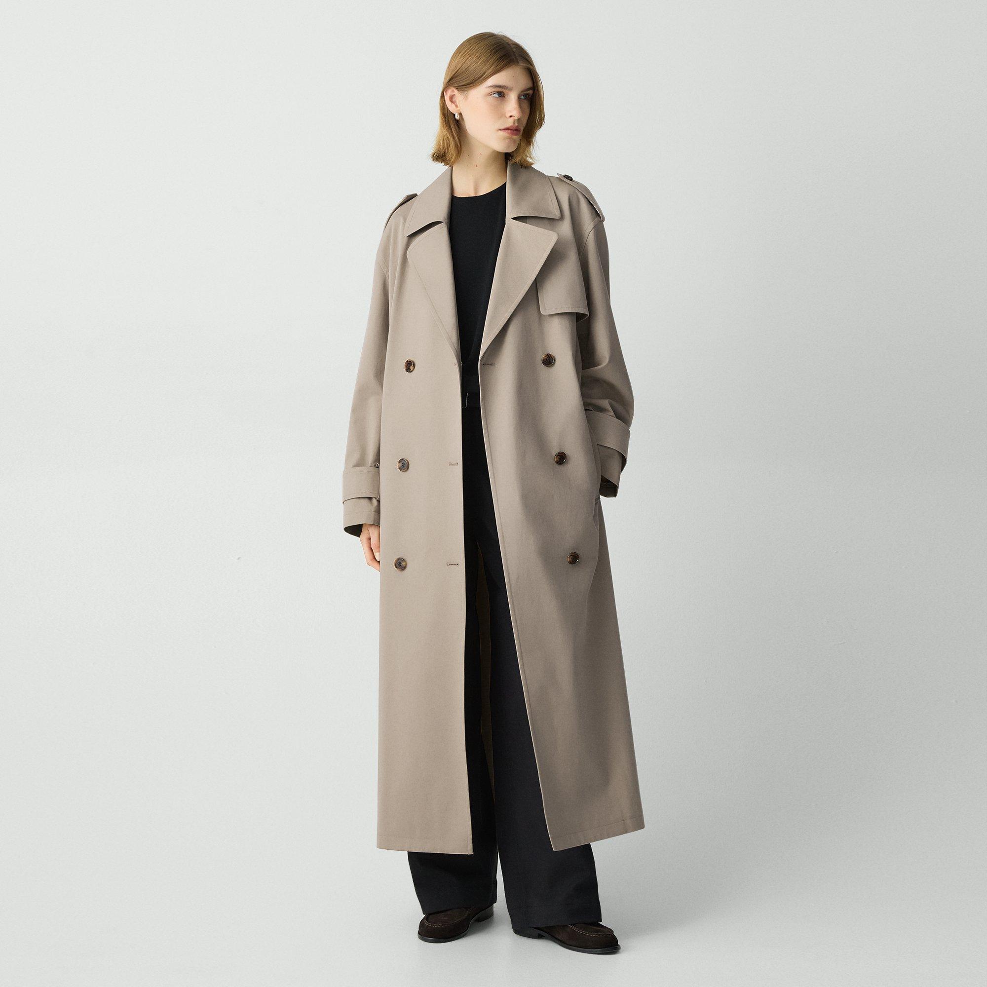 Oversized Double-Breasted Trench Coat in Cotton Gabardine