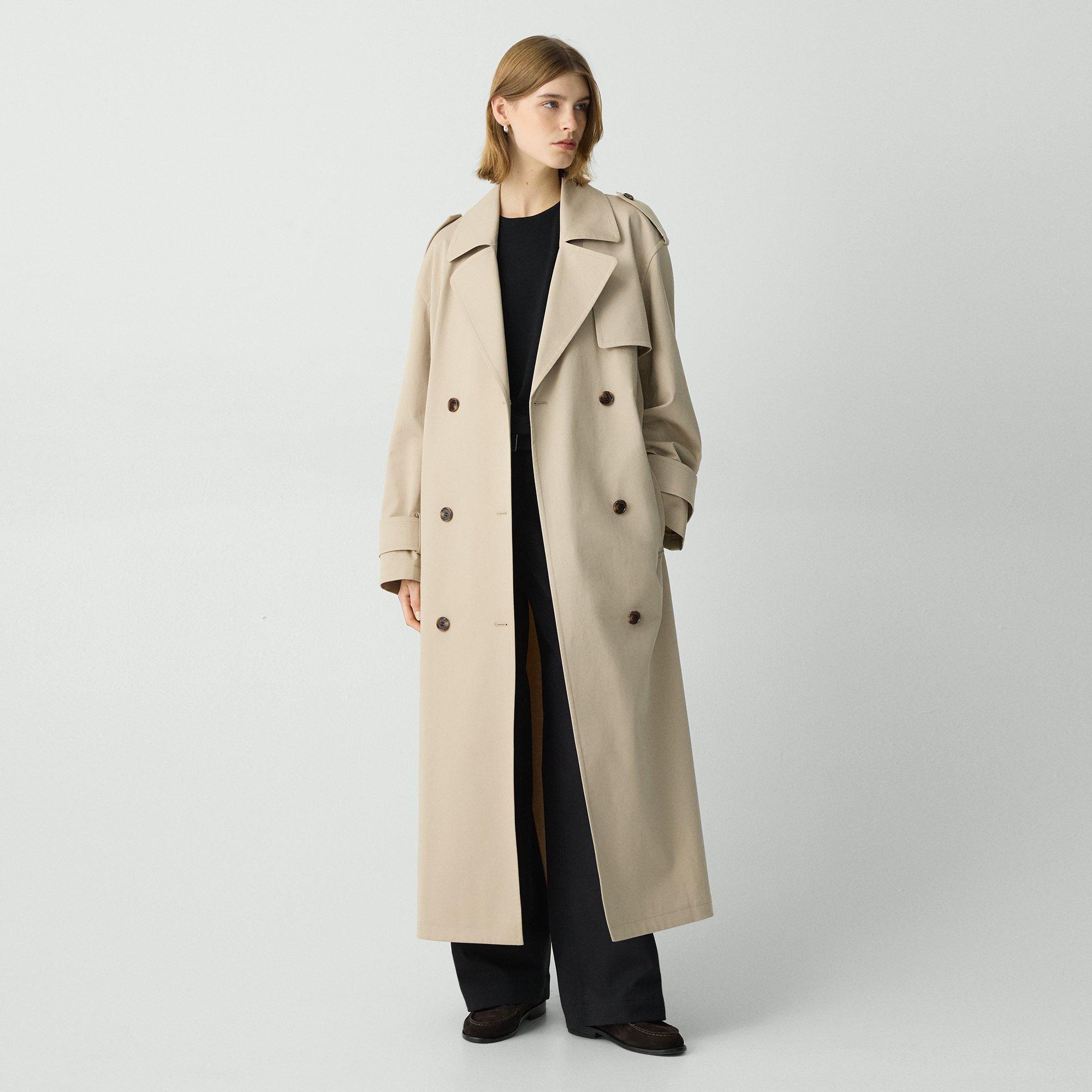 Double-Breasted Trench Coat in Stretch Cotton