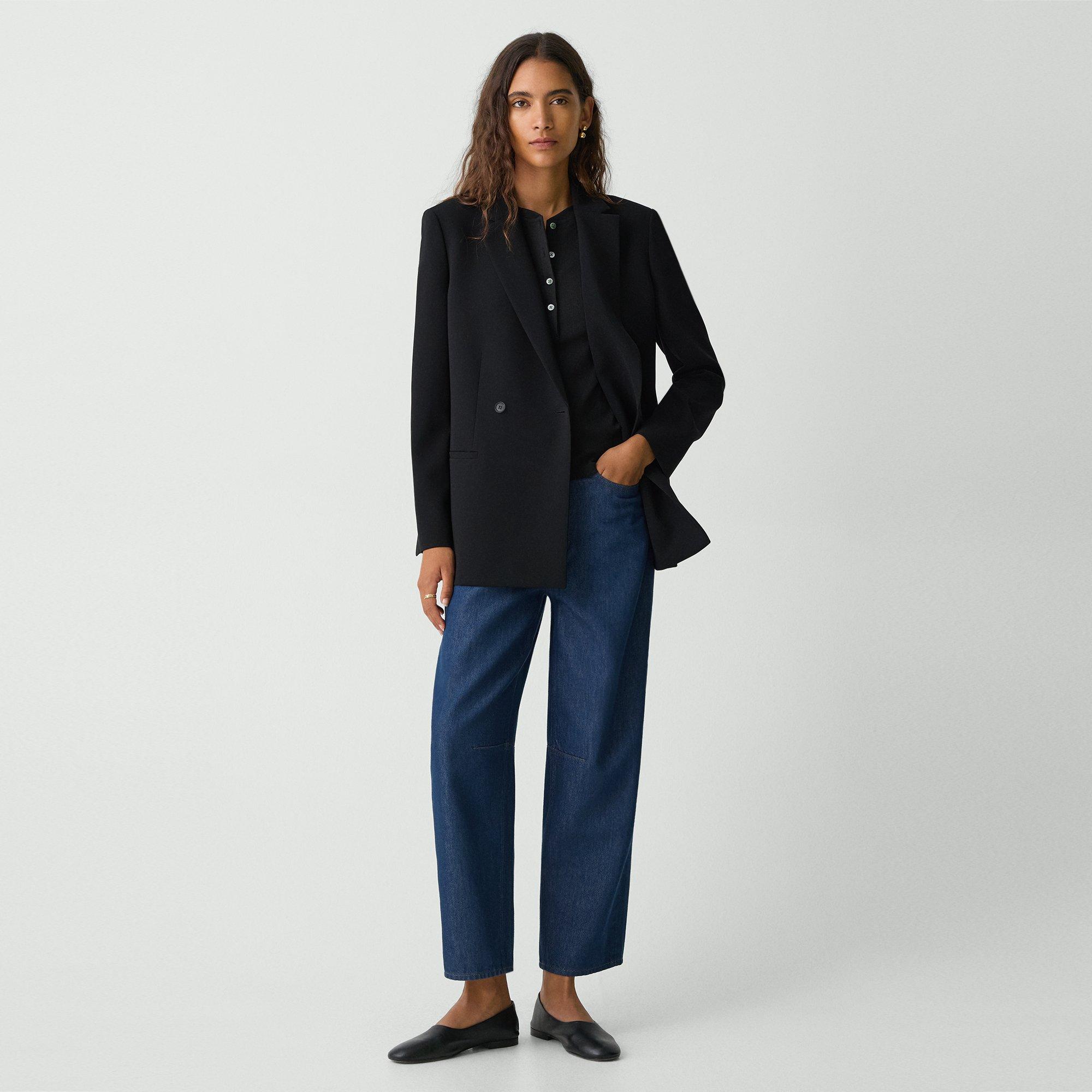 Relaxed Double-Breasted Blazer in Admiral Crepe