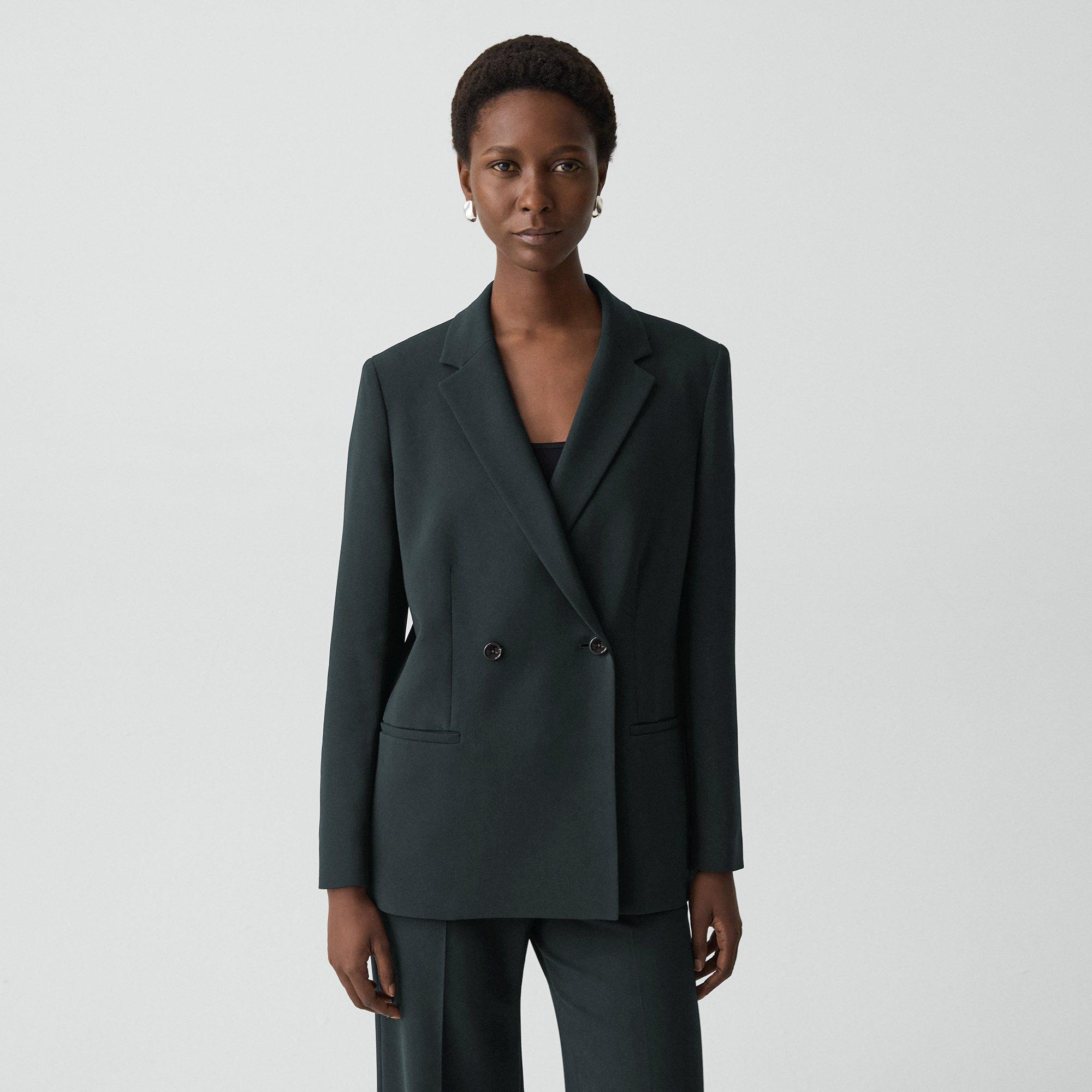 Relaxed Double-Breasted Blazer in Admiral Crepe