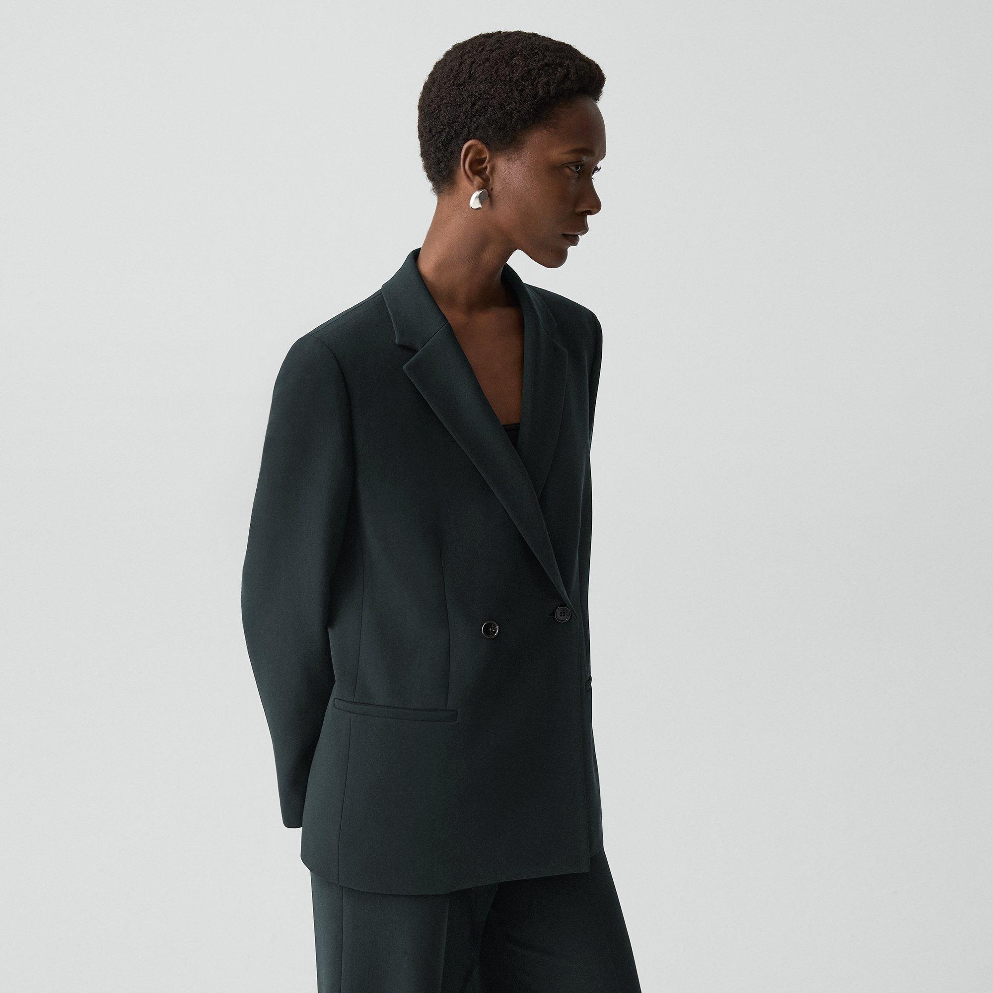 Relaxed Double-Breasted Blazer in Admiral Crepe