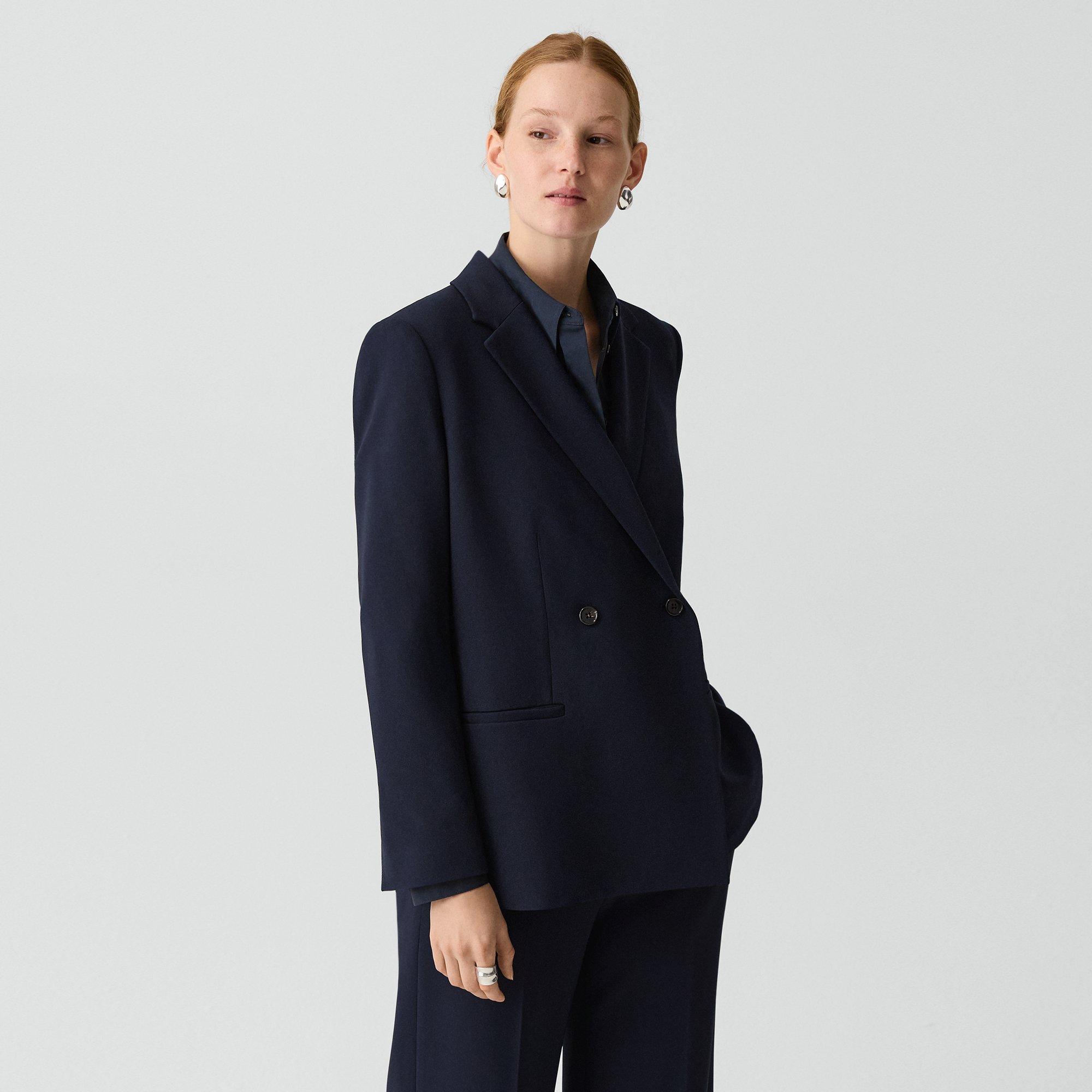 Relaxed Double-Breasted Blazer in Admiral Crepe