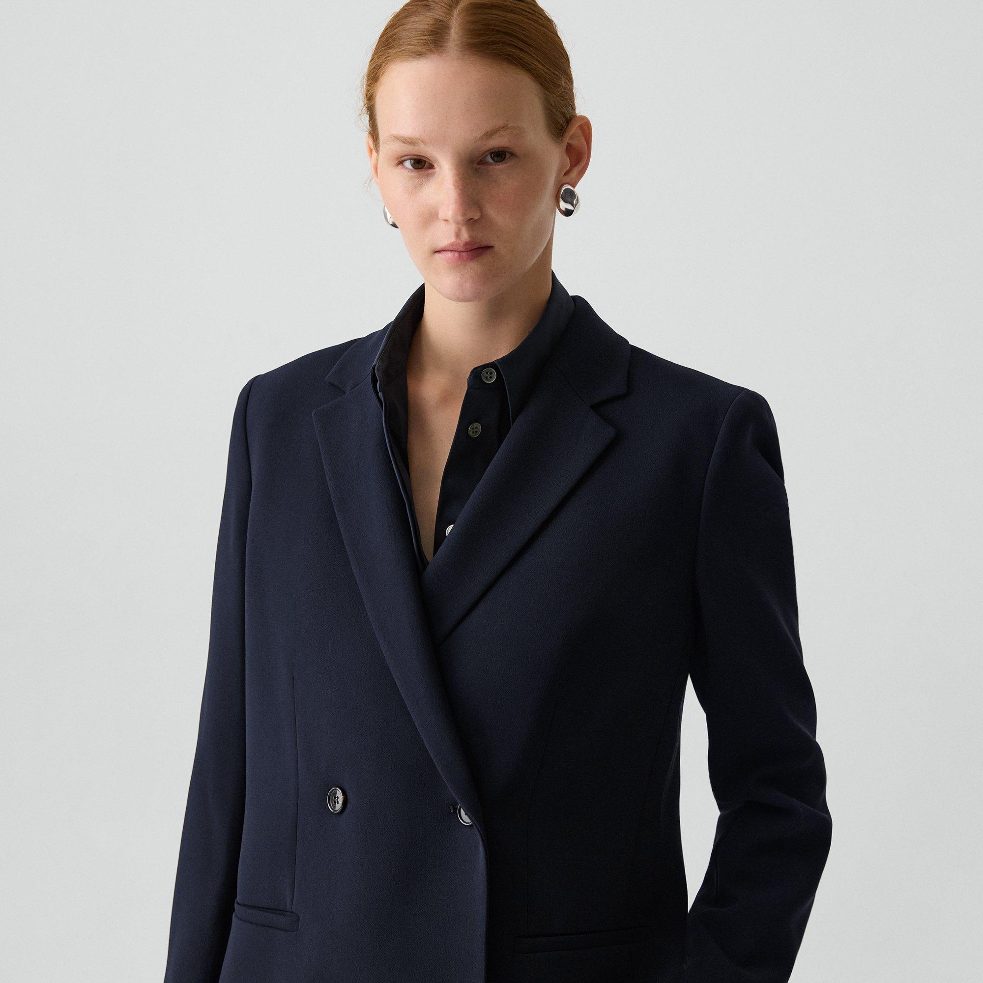 Relaxed Double-Breasted Blazer in Admiral Crepe