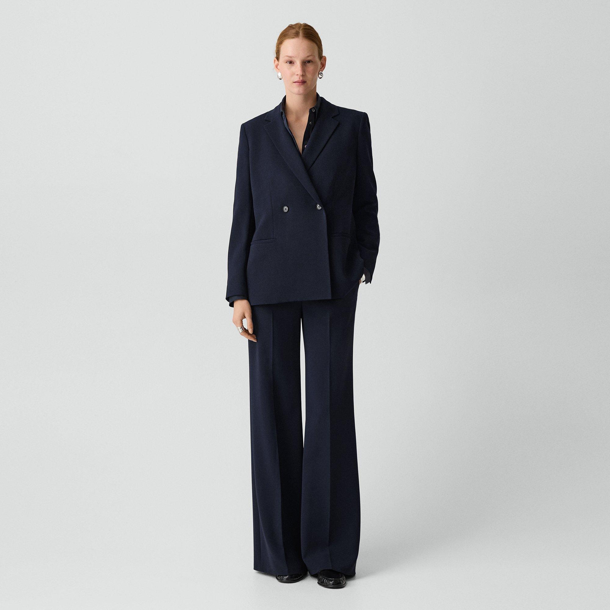 Relaxed Double-Breasted Blazer in Admiral Crepe