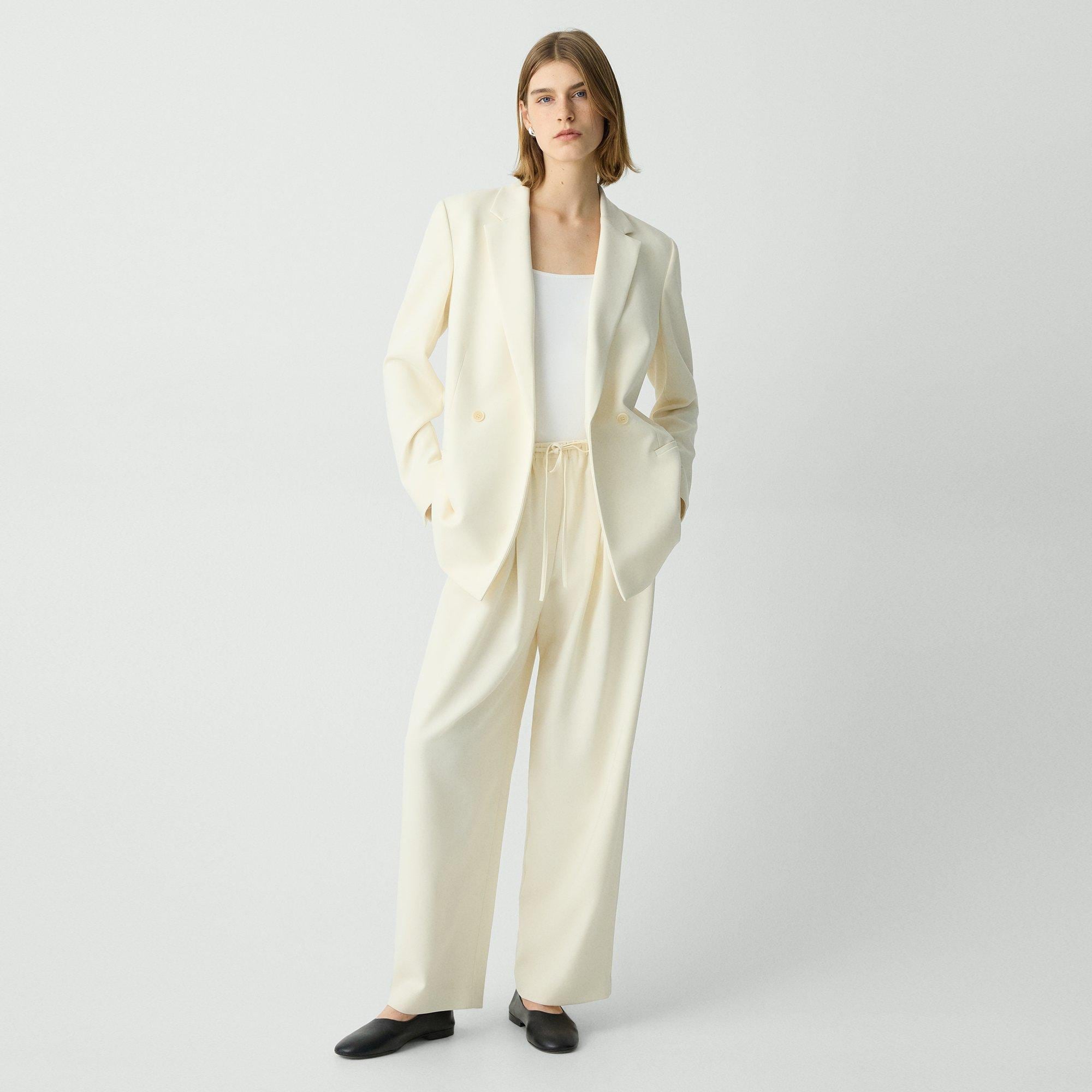 Relaxed Double-Breasted Blazer in Admiral Crepe