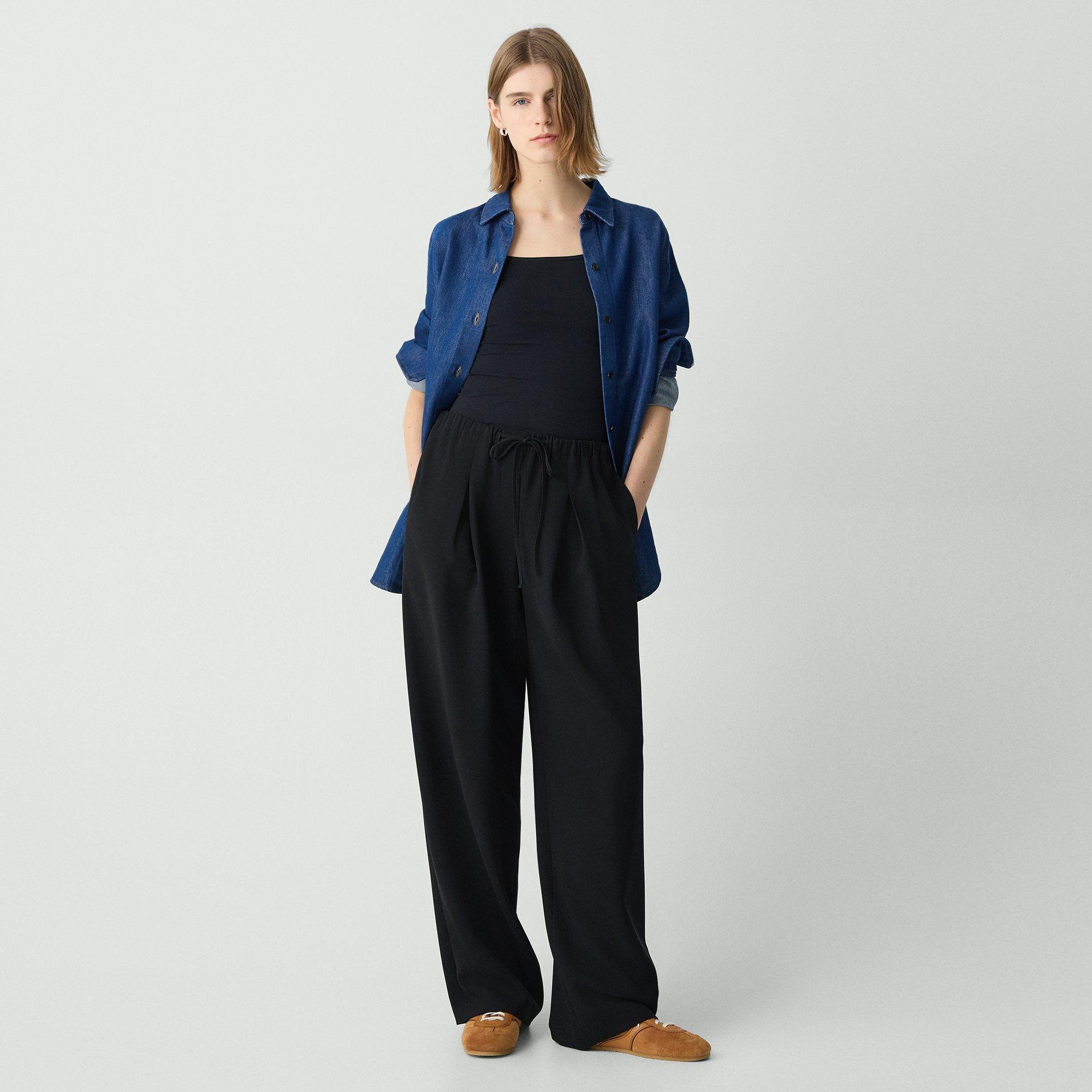 Pleated Pull-On Trousers in Admiral Crepe