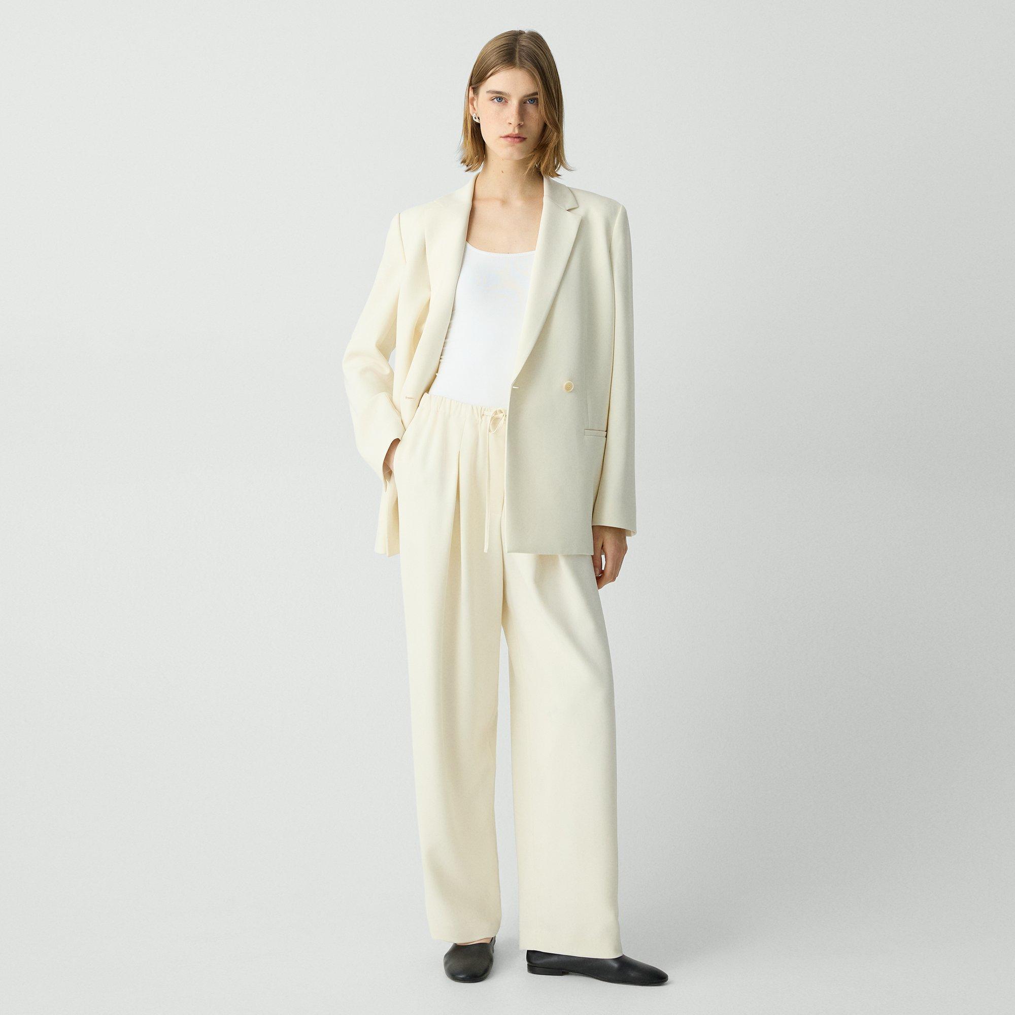 Pleated Pull-On Trousers in Admiral Crepe