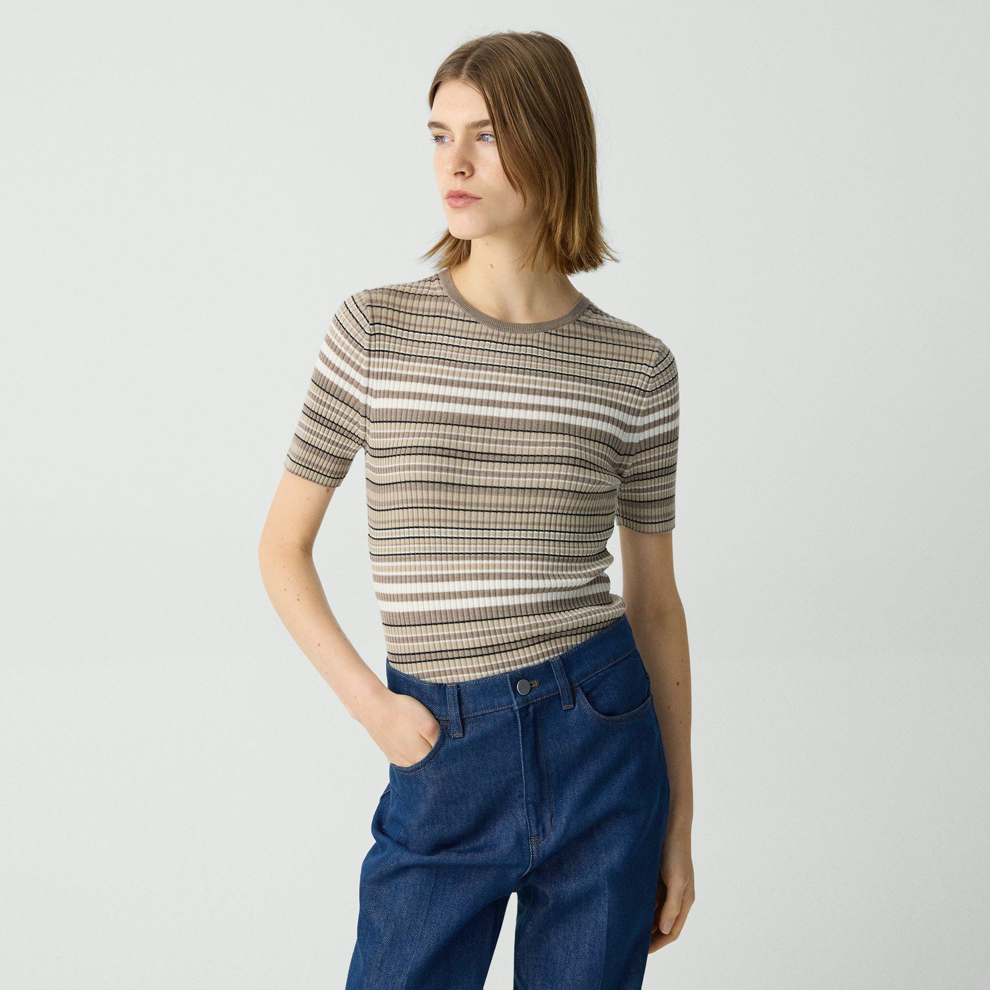 Ribbed Short-Sleeve Sweater in Regal Wool