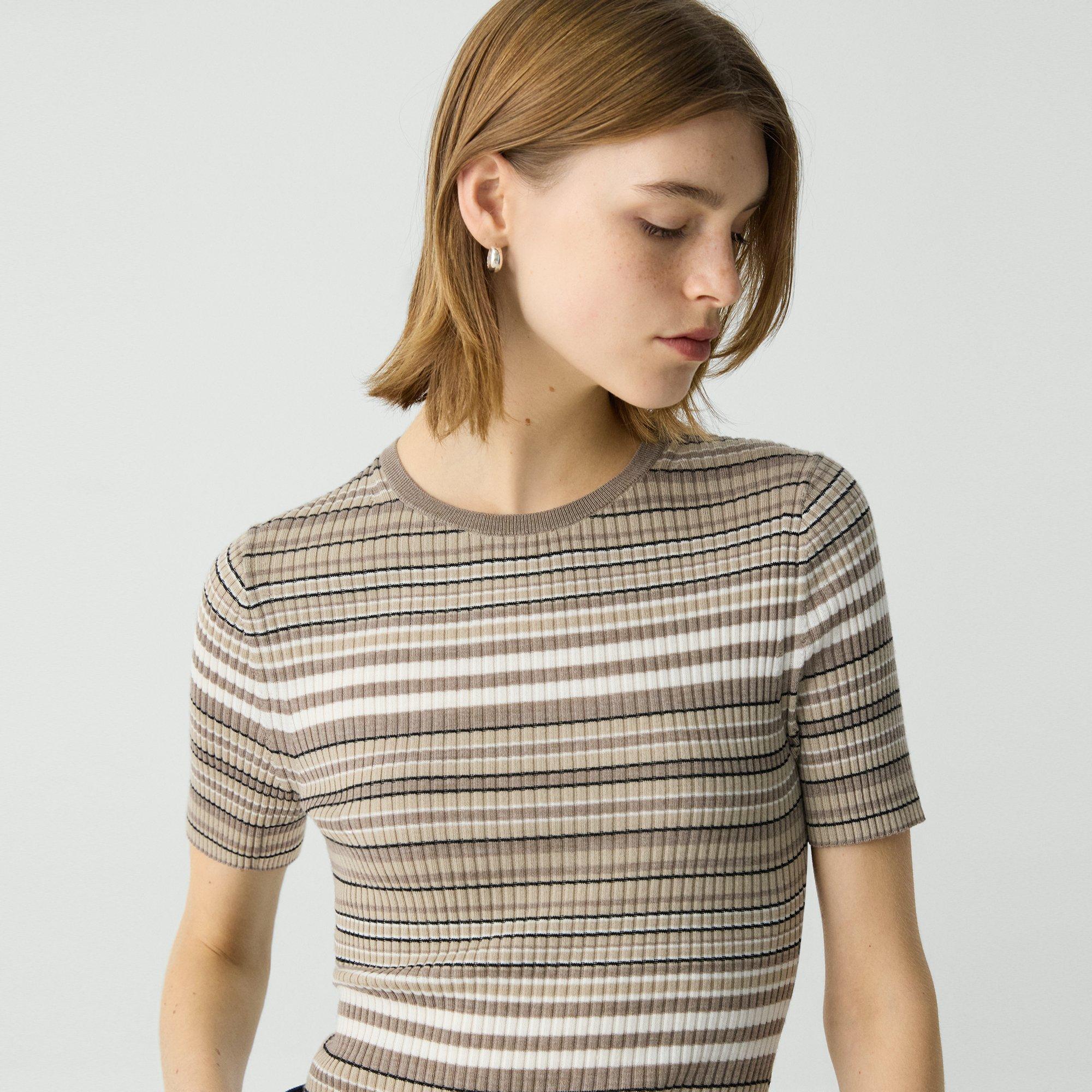 Ribbed Short-Sleeve Sweater in Regal Wool