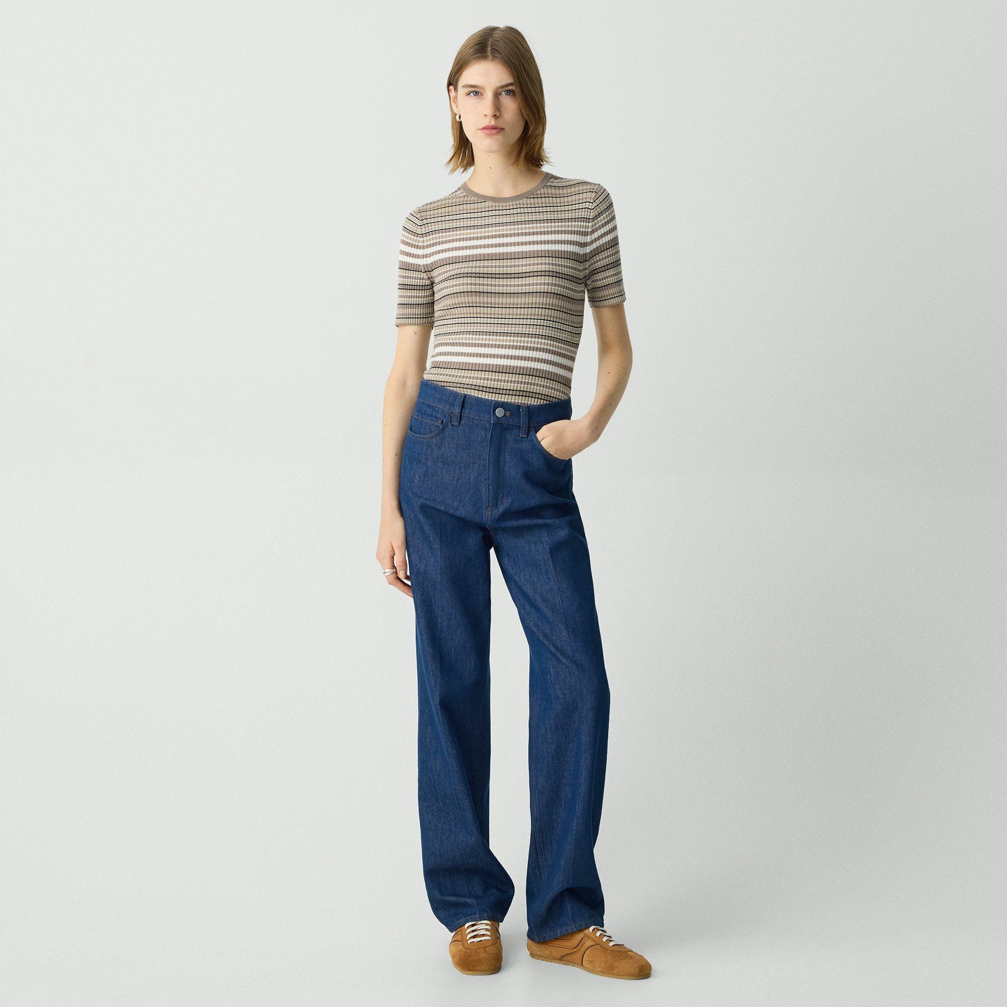 Ribbed Short-Sleeve Sweater in Regal Wool