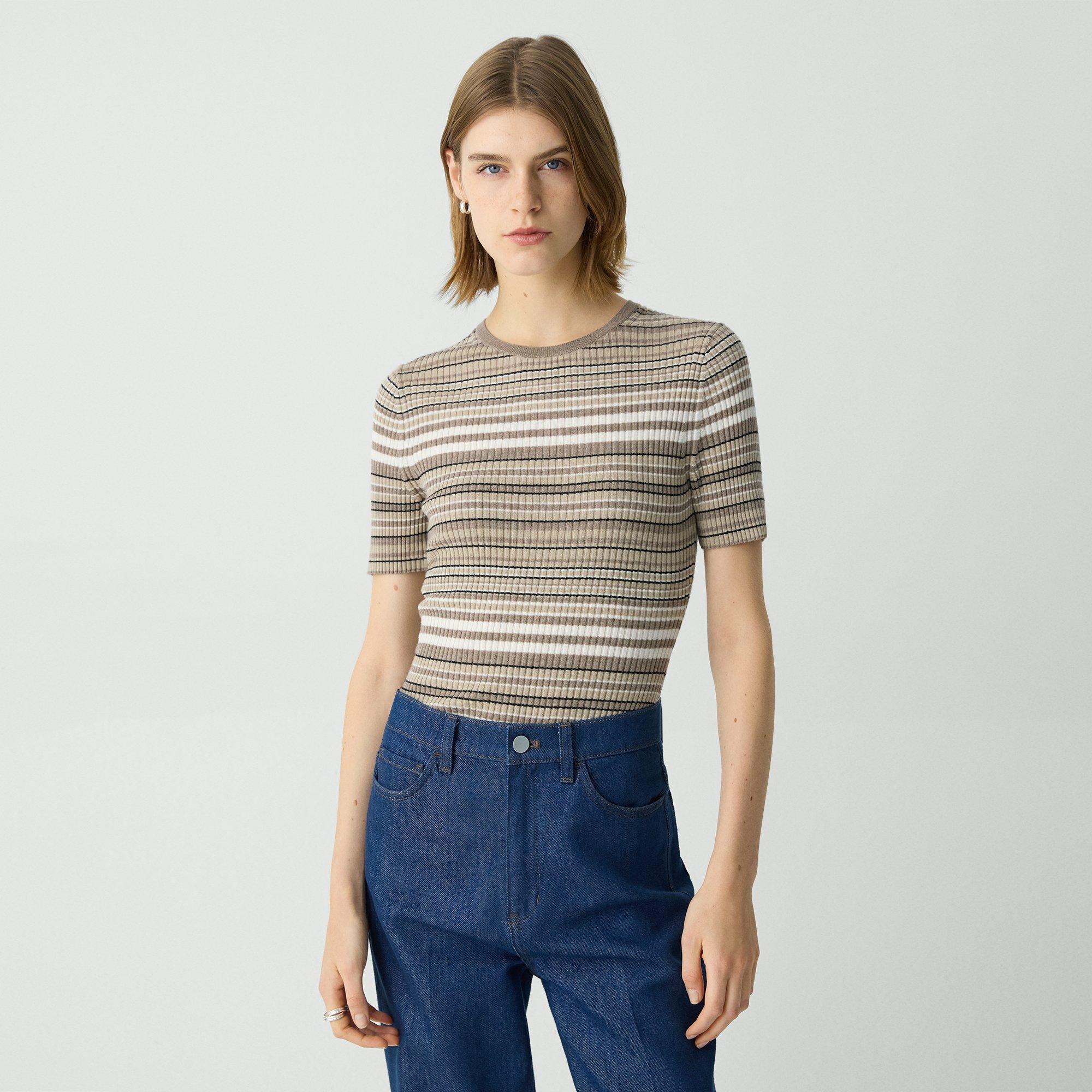 Ribbed Short-Sleeve Sweater in Regal Wool