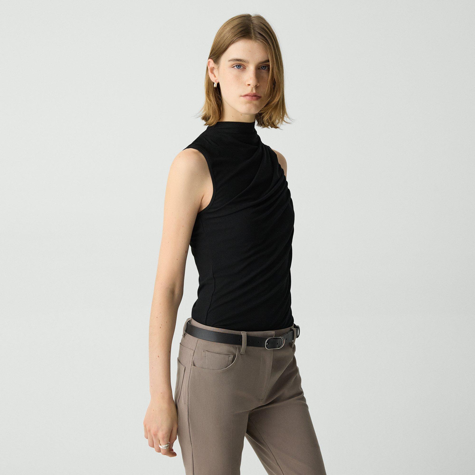 Draped Sleeveless Top in Ribbed Viscose