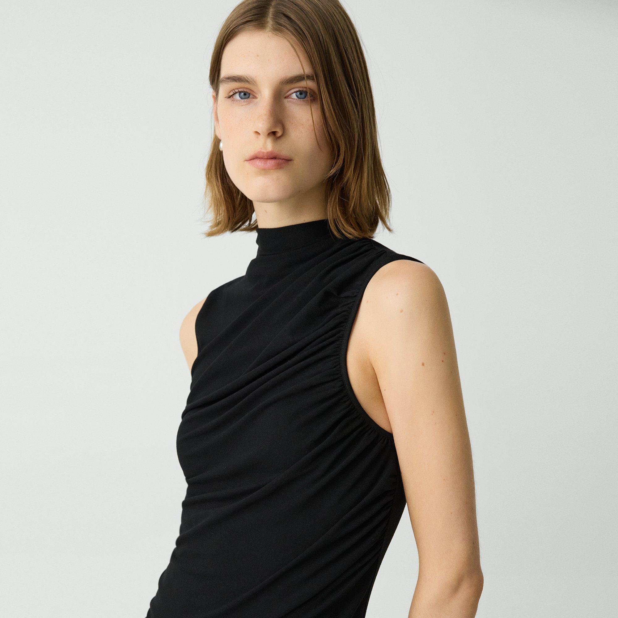 Draped Sleeveless Top in Ribbed Viscose