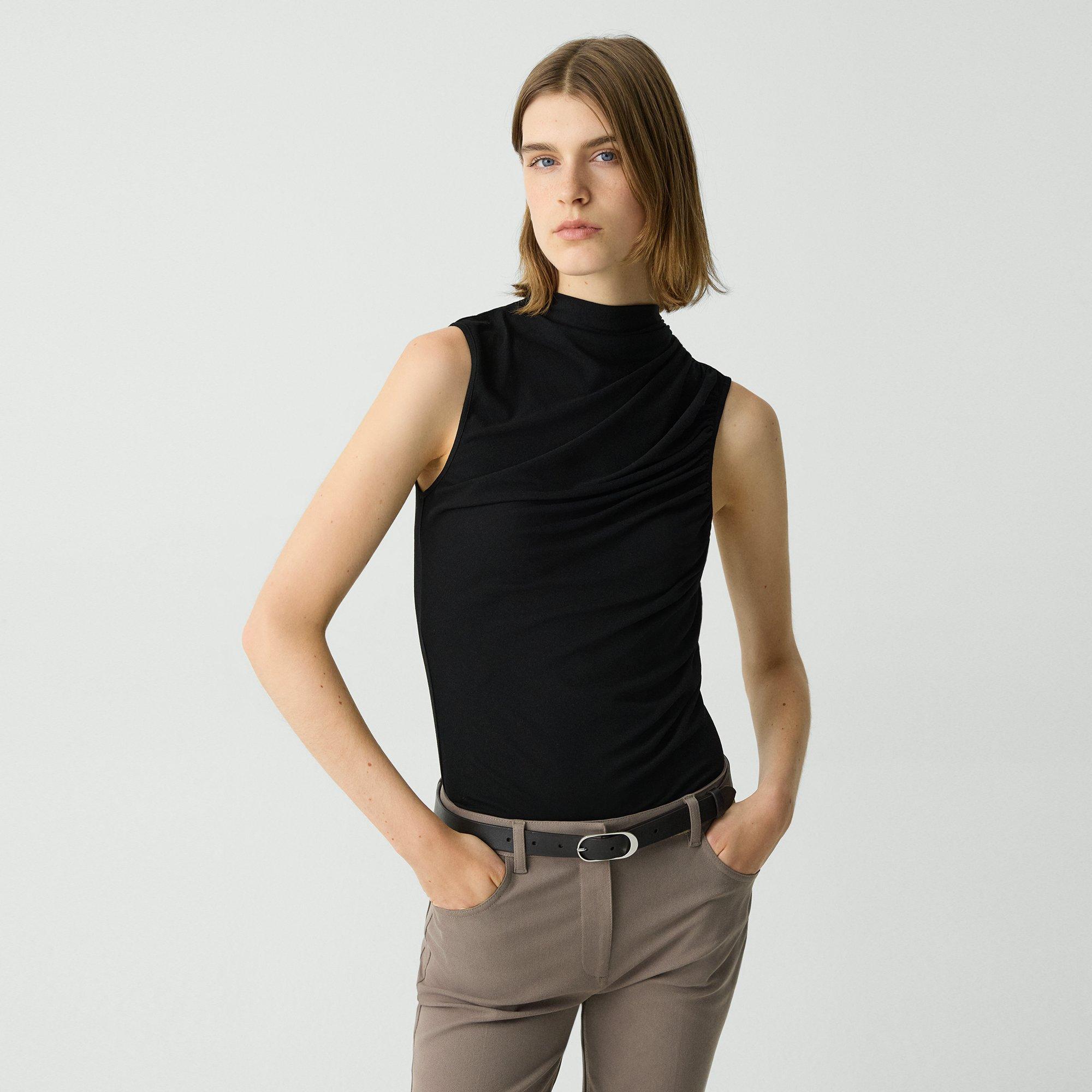 Draped Sleeveless Top in Ribbed Viscose