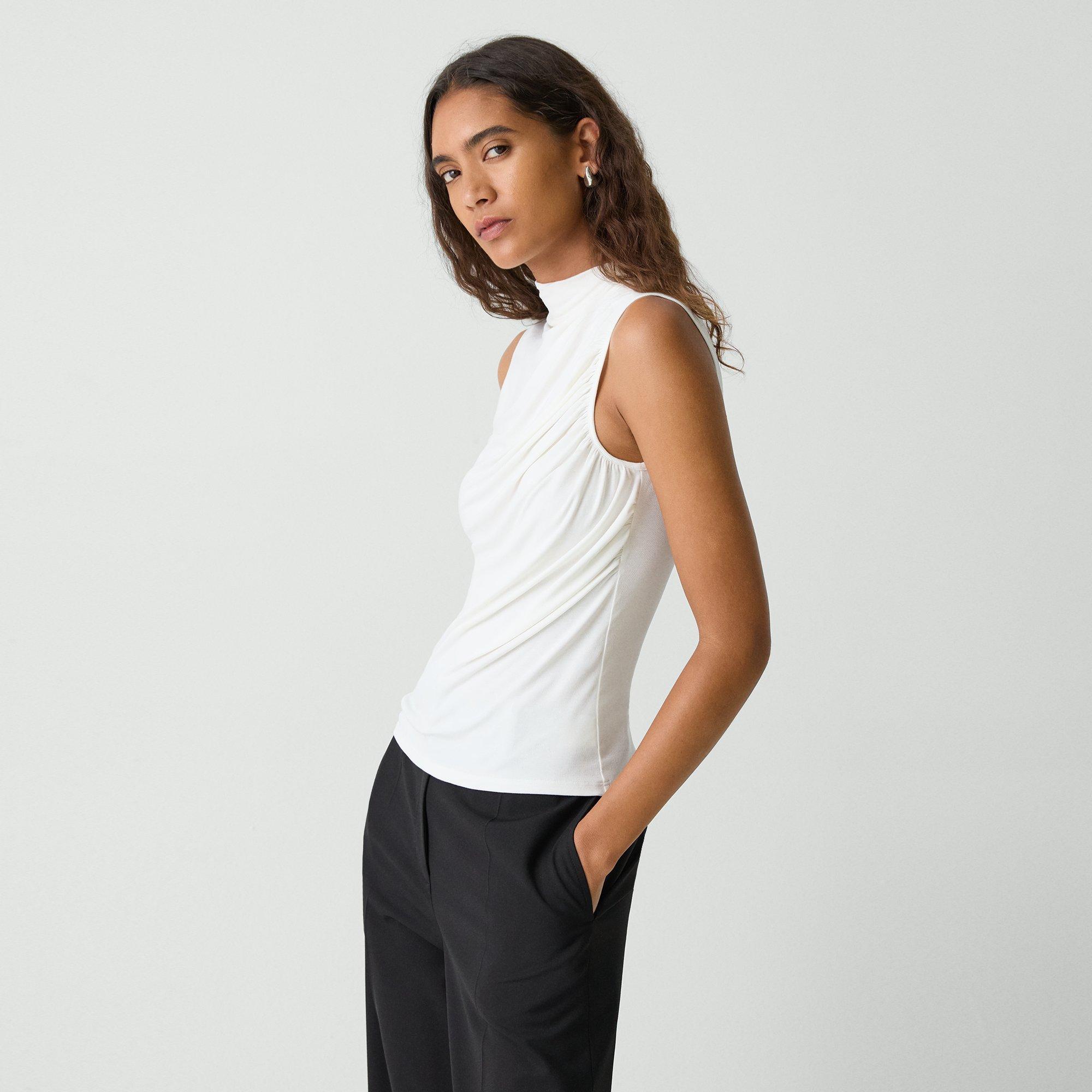 Draped Sleeveless Top in Ribbed Viscose