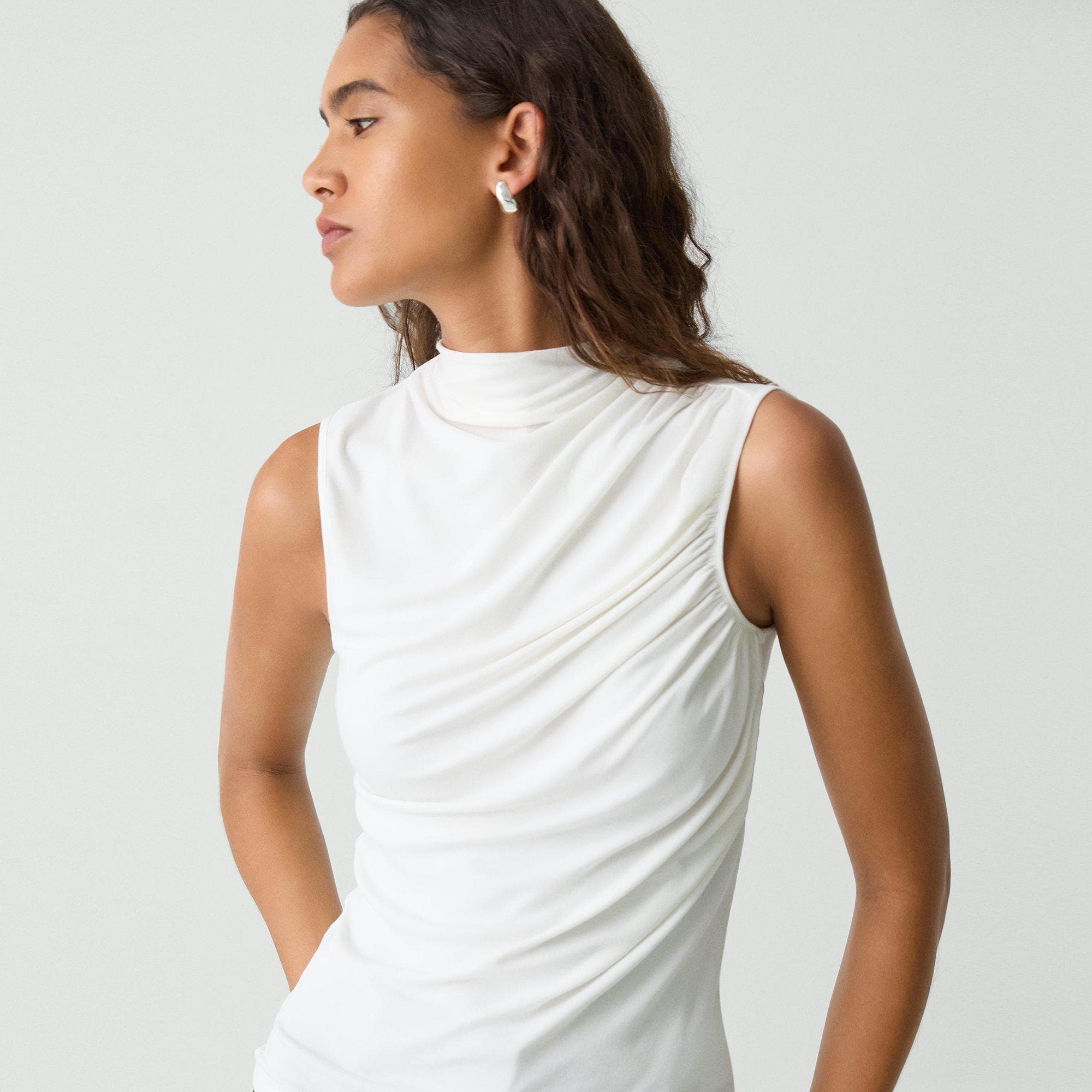 Draped Sleeveless Top in Ribbed Viscose