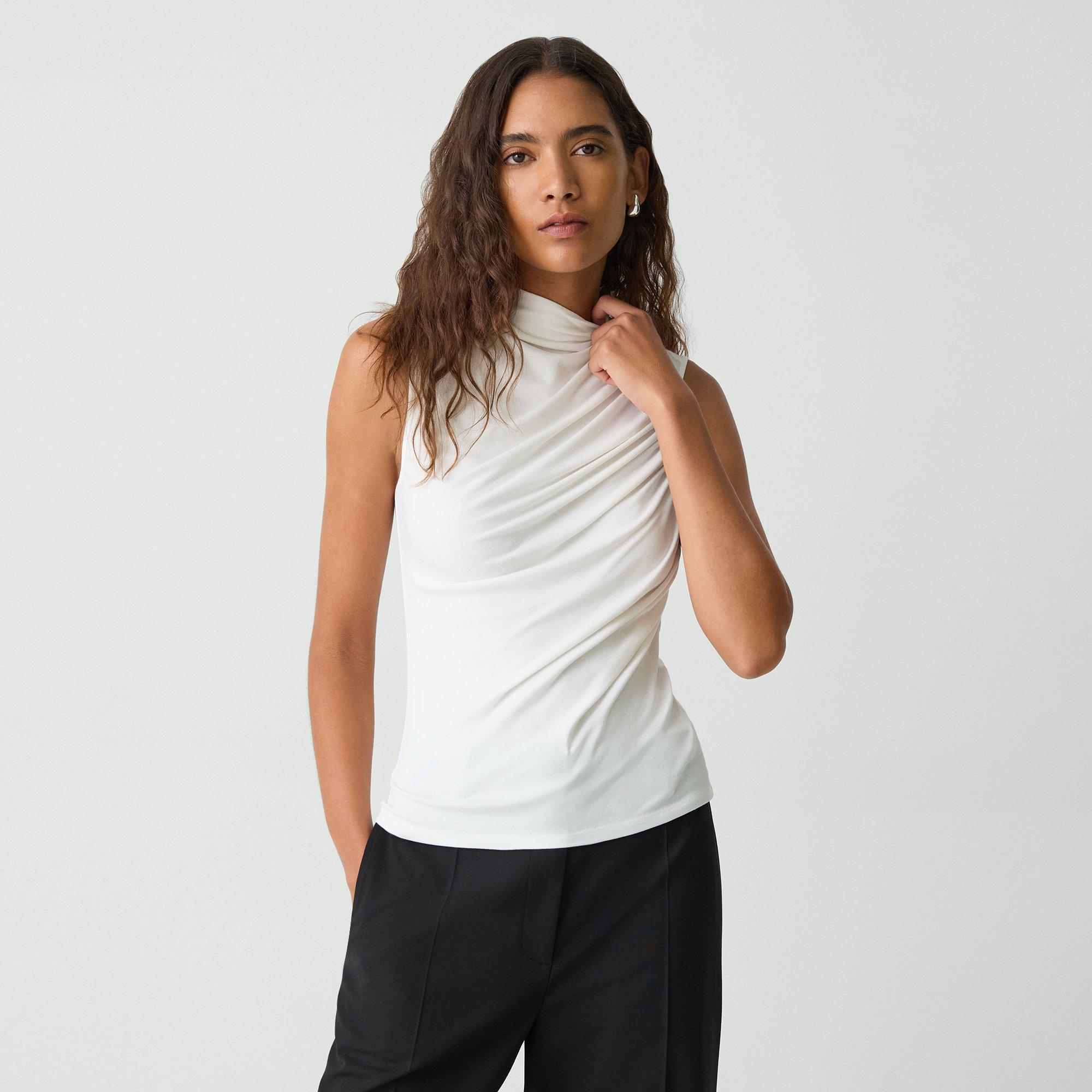 Draped Sleeveless Top in Ribbed Viscose