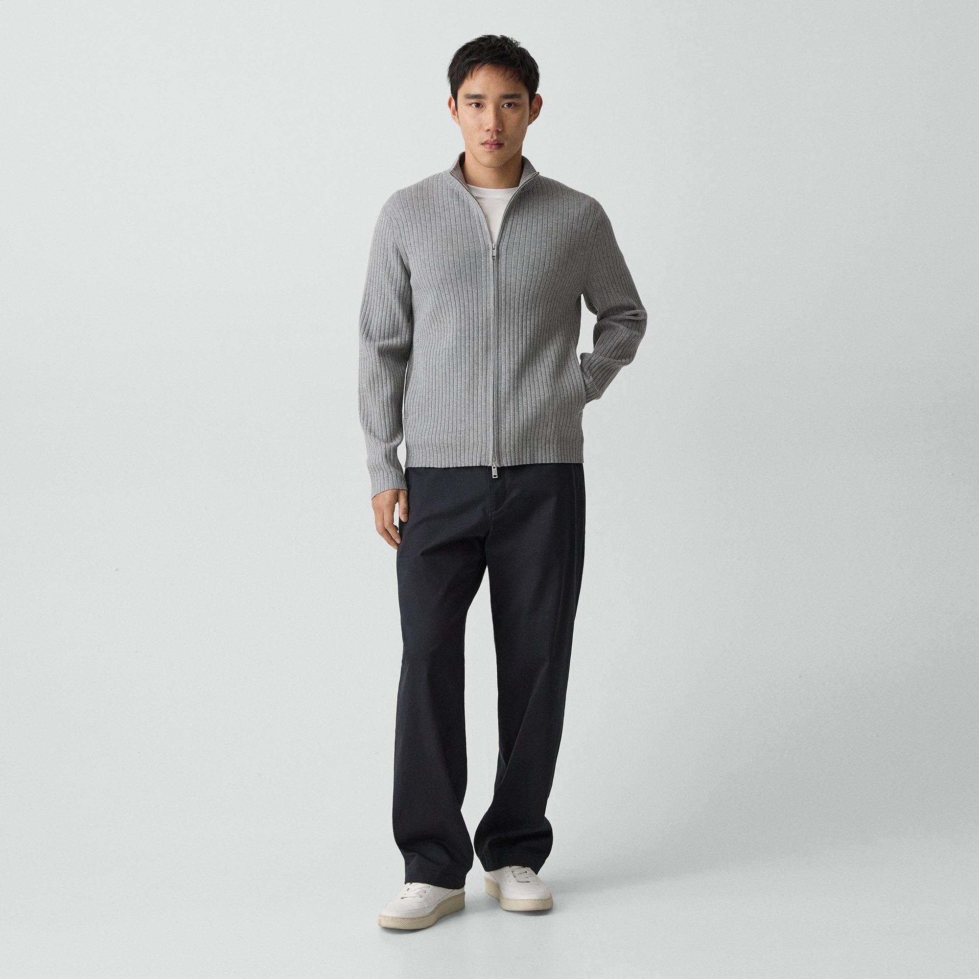 Ribbed Full-Zip Cardigan in Light Bilen