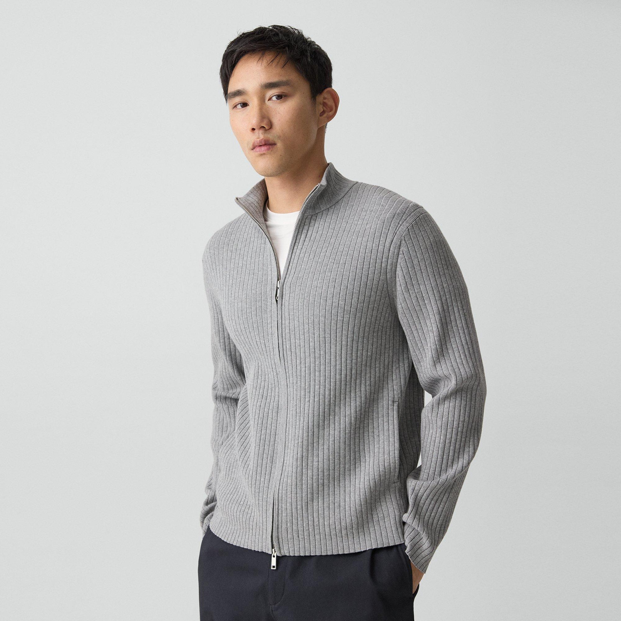 Ribbed Full-Zip Cardigan in Light Bilen