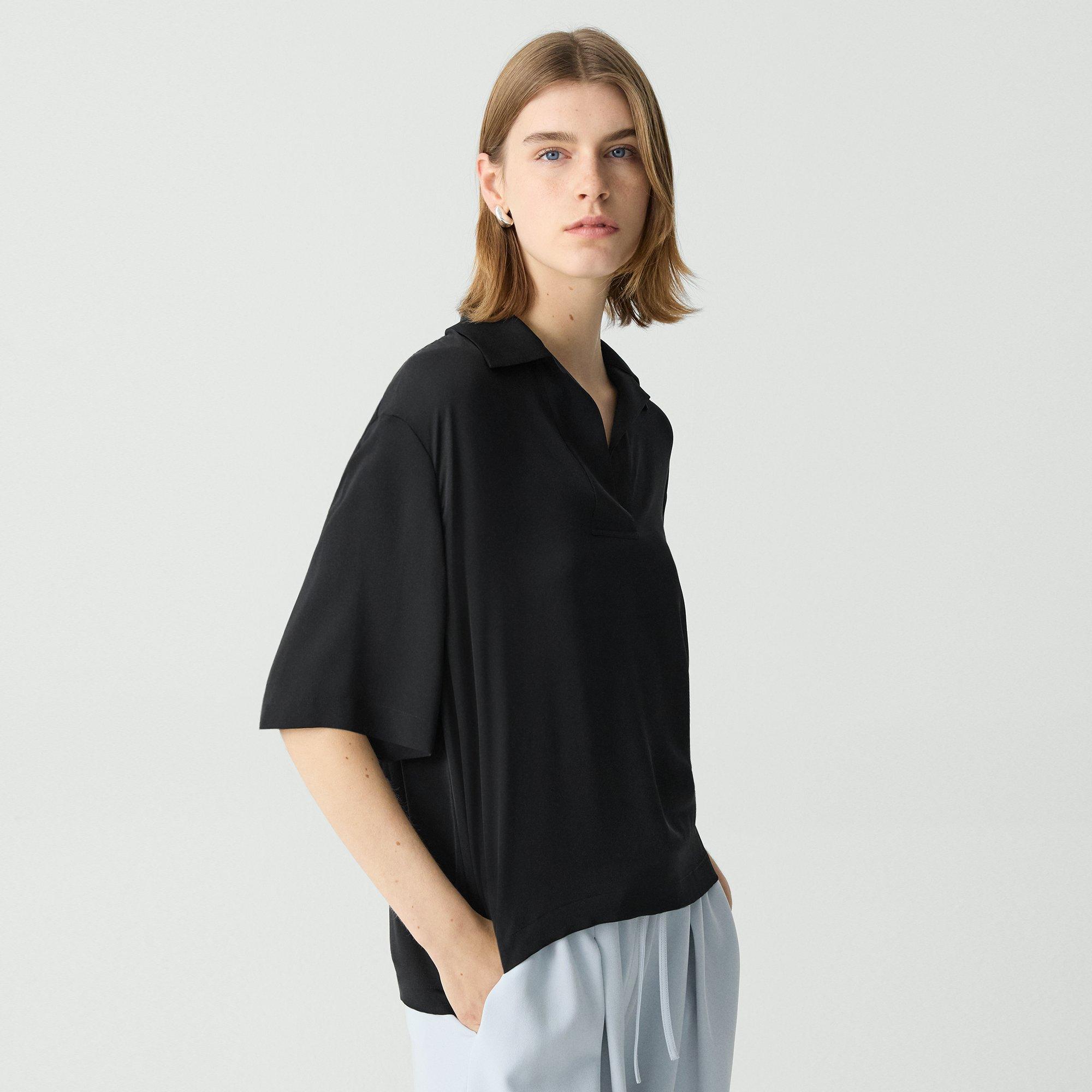 Oversized Polo Shirt in Silk Georgette