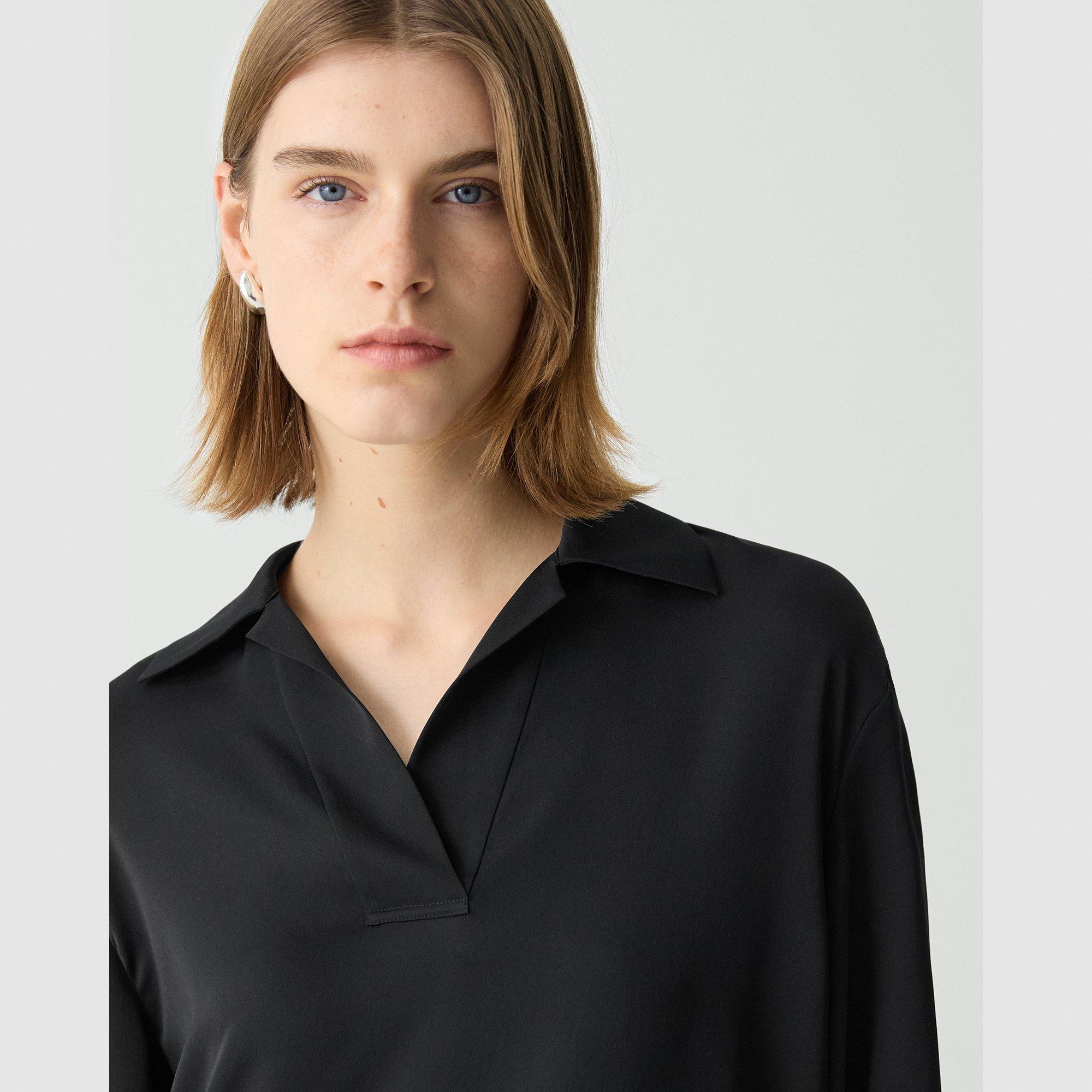 Oversized Polo Shirt in Silk Georgette