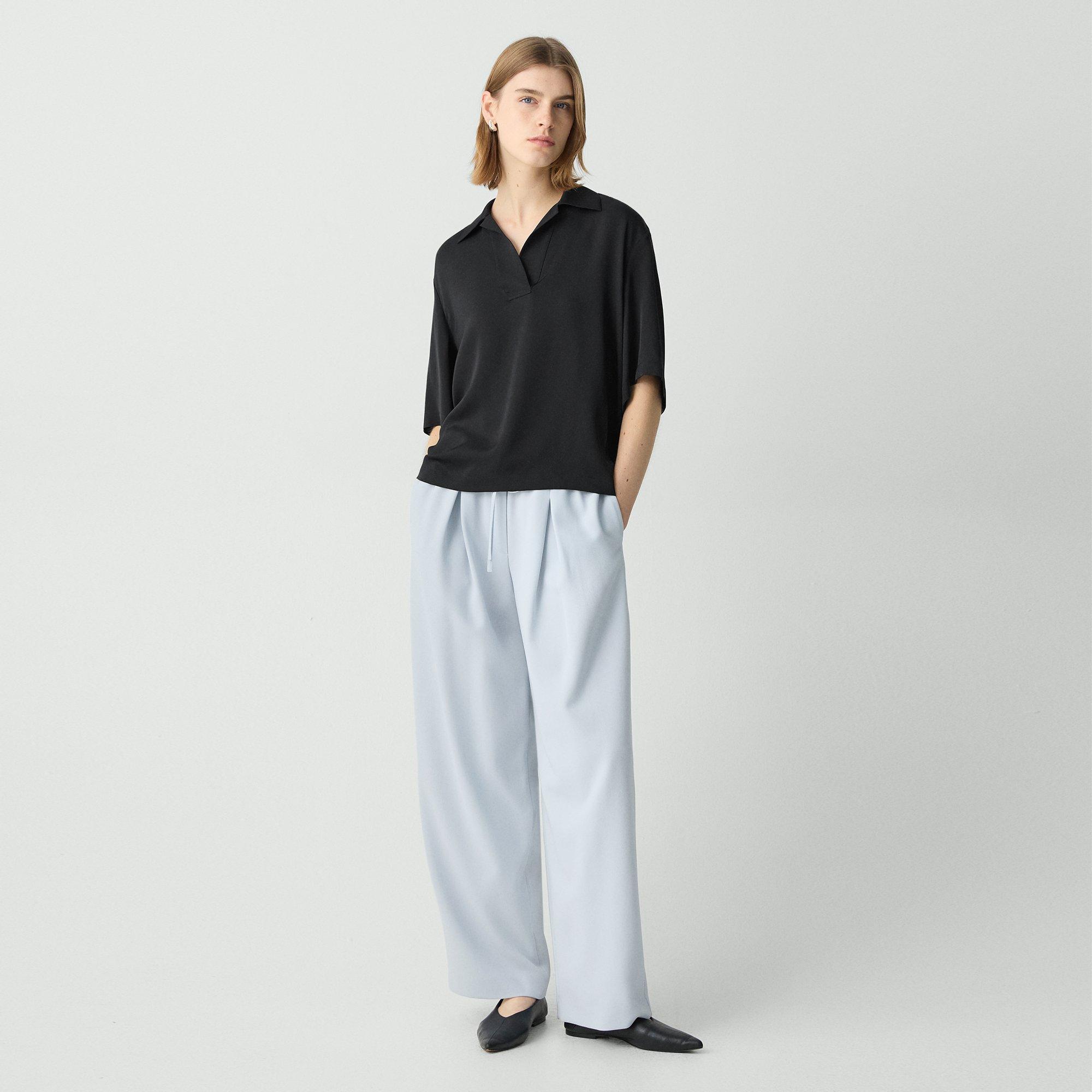 Oversized Polo Shirt in Silk Georgette