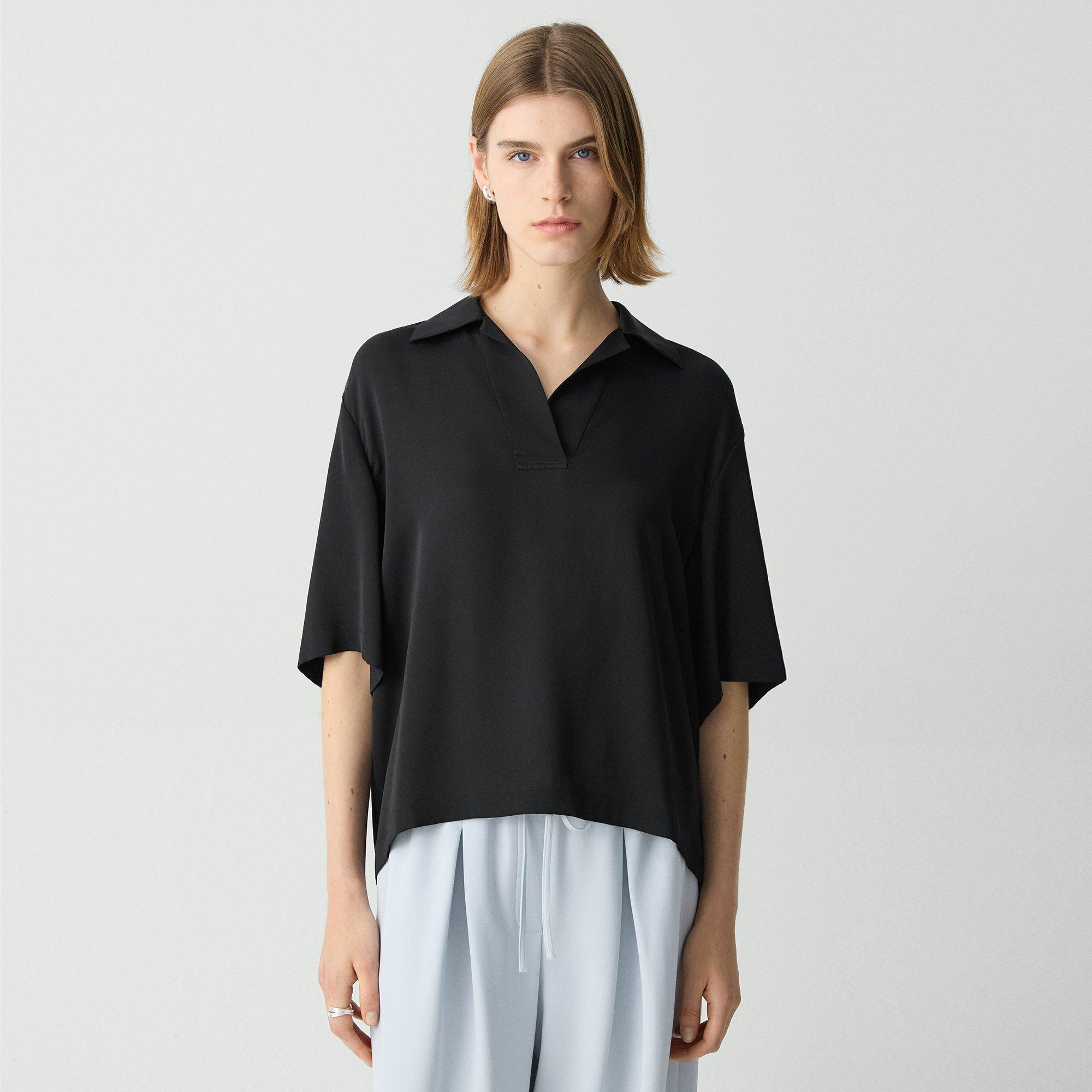 Oversized Polo Shirt in Silk Georgette