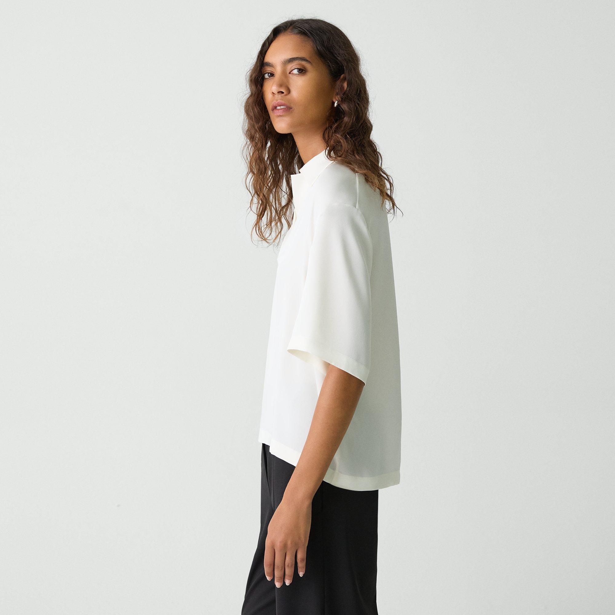 Oversized Polo Shirt in Silk Georgette