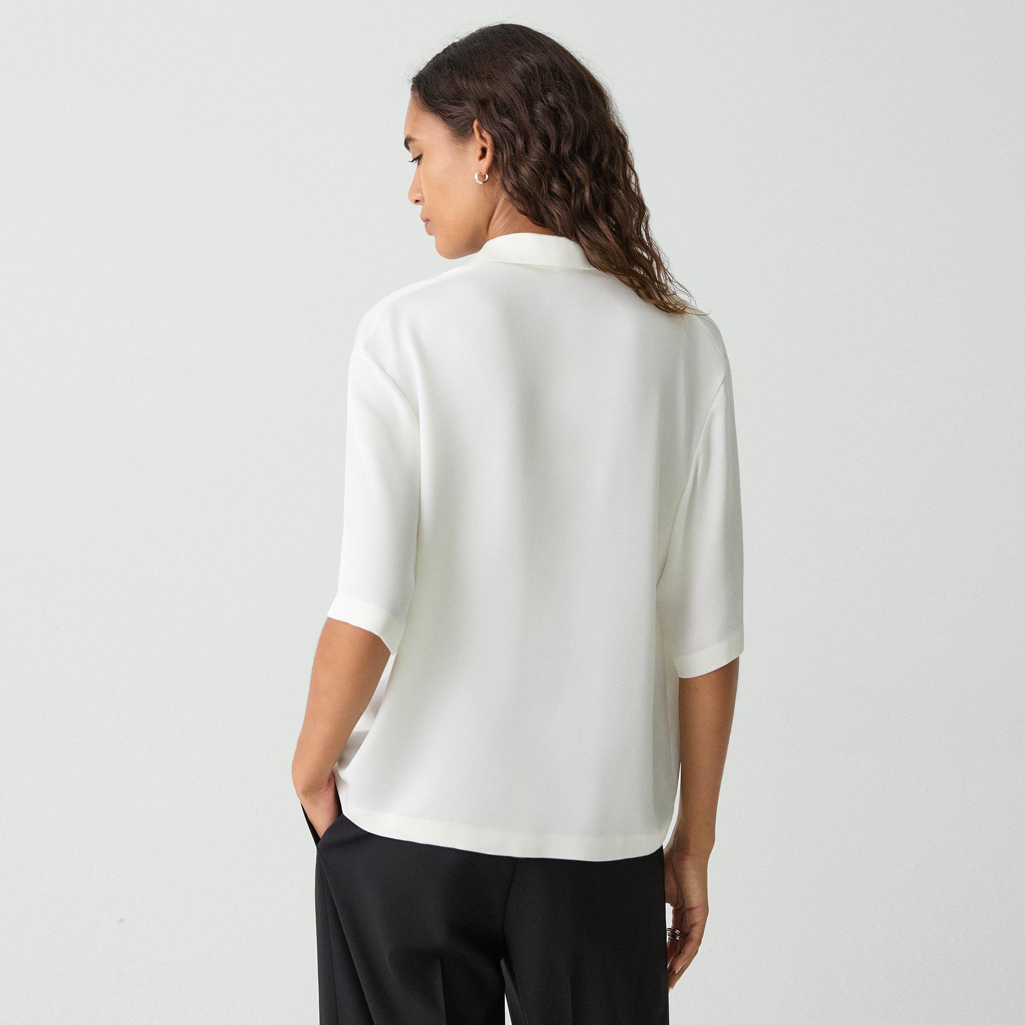 Oversized Polo Shirt in Silk Georgette