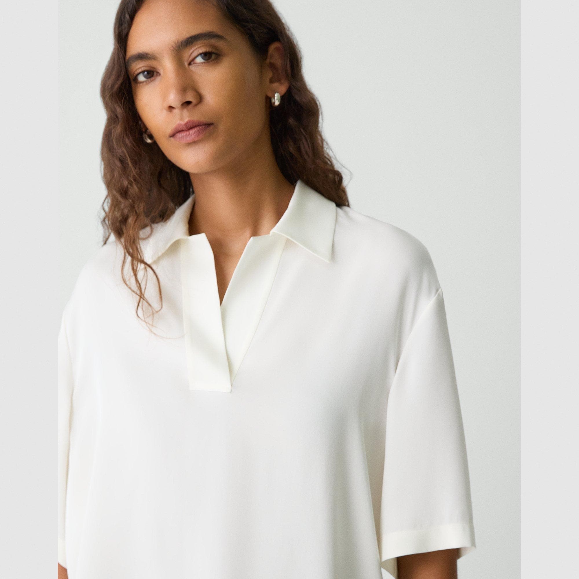 Oversized Polo Shirt in Silk Georgette