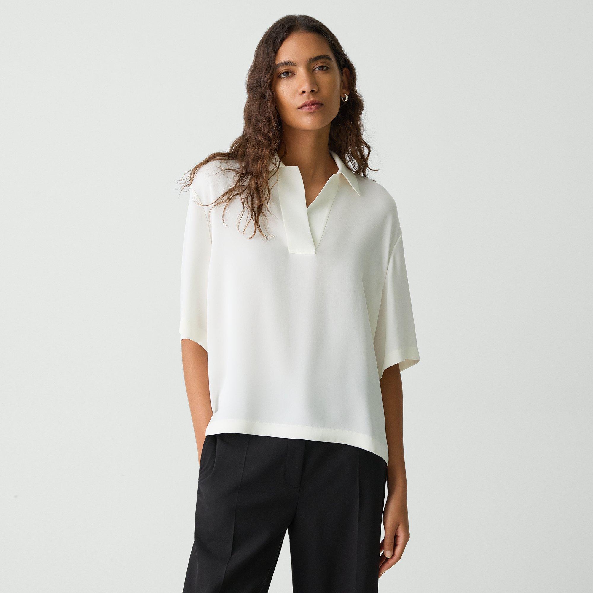 Oversized Polo Shirt in Silk Georgette