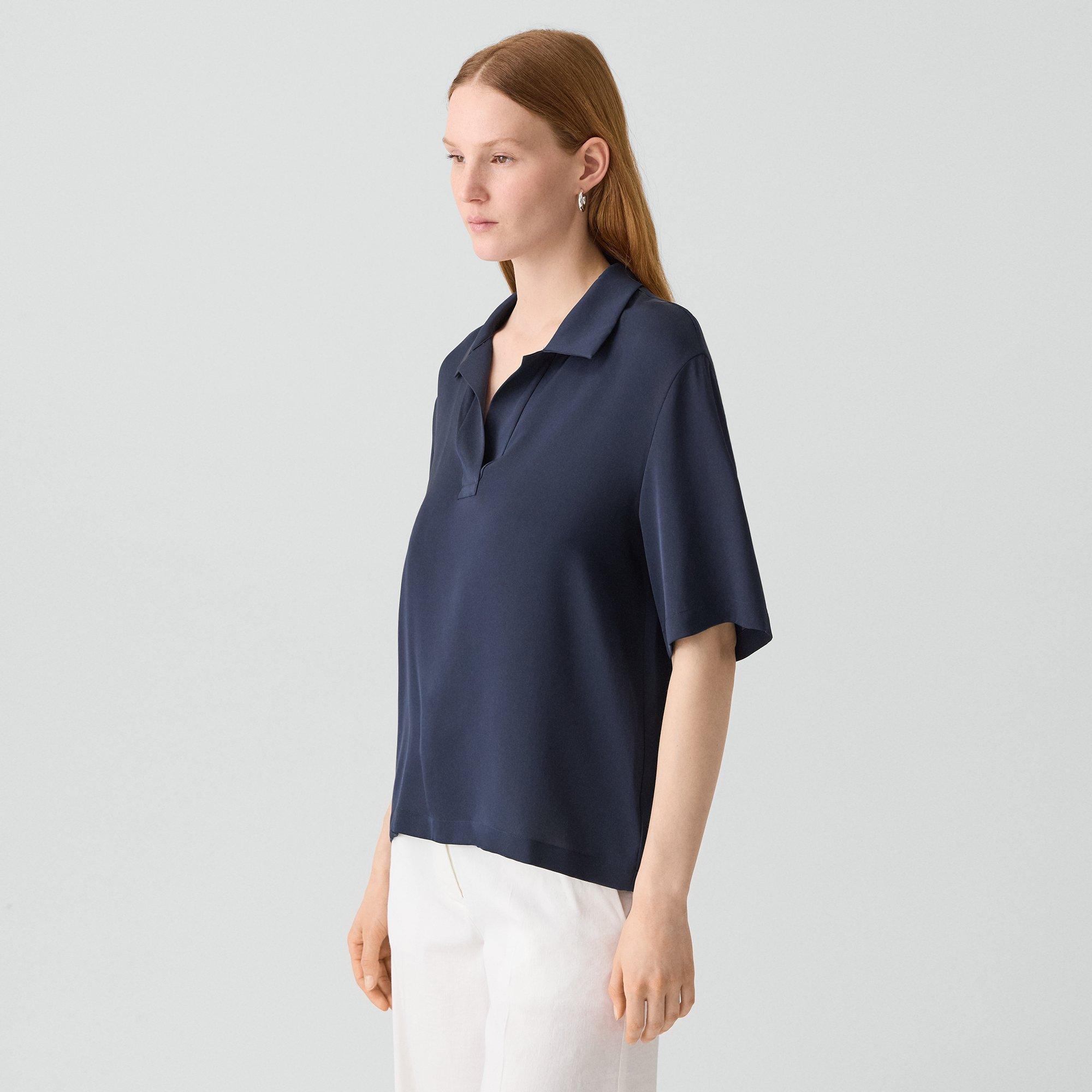 Oversized Polo Shirt in Silk Georgette
