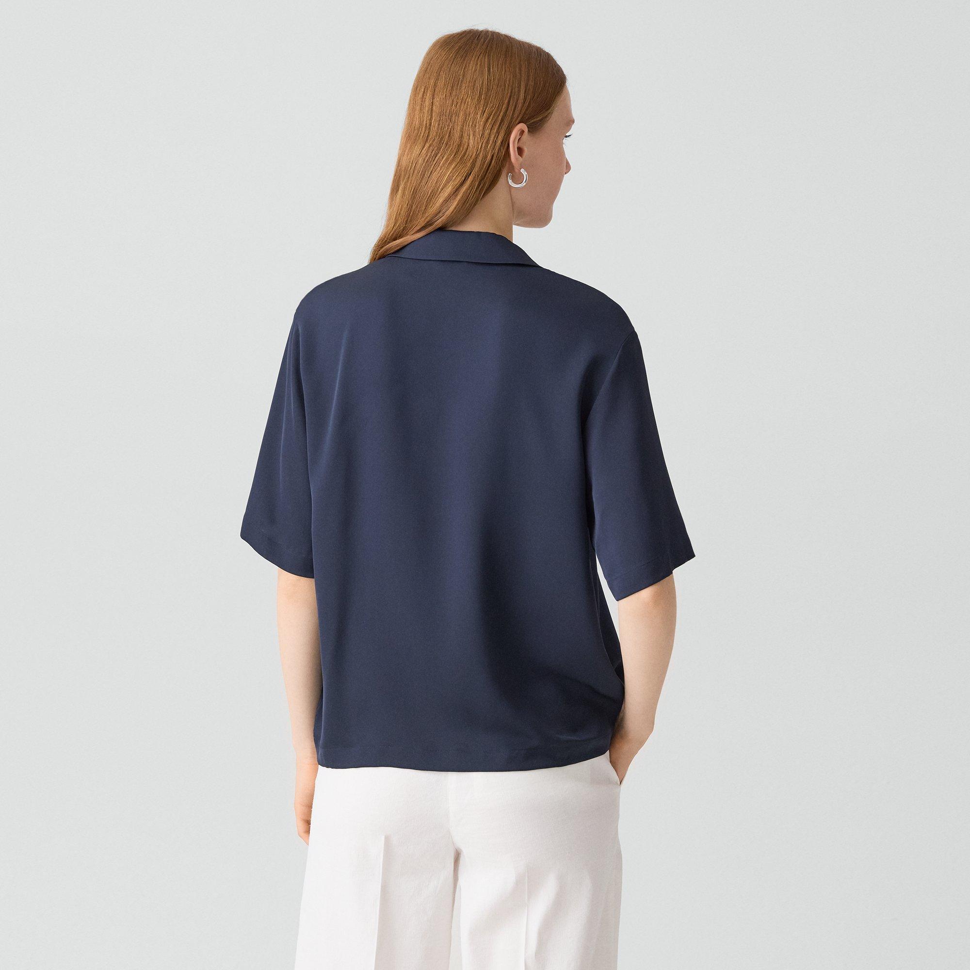 Oversized Polo Shirt in Silk Georgette