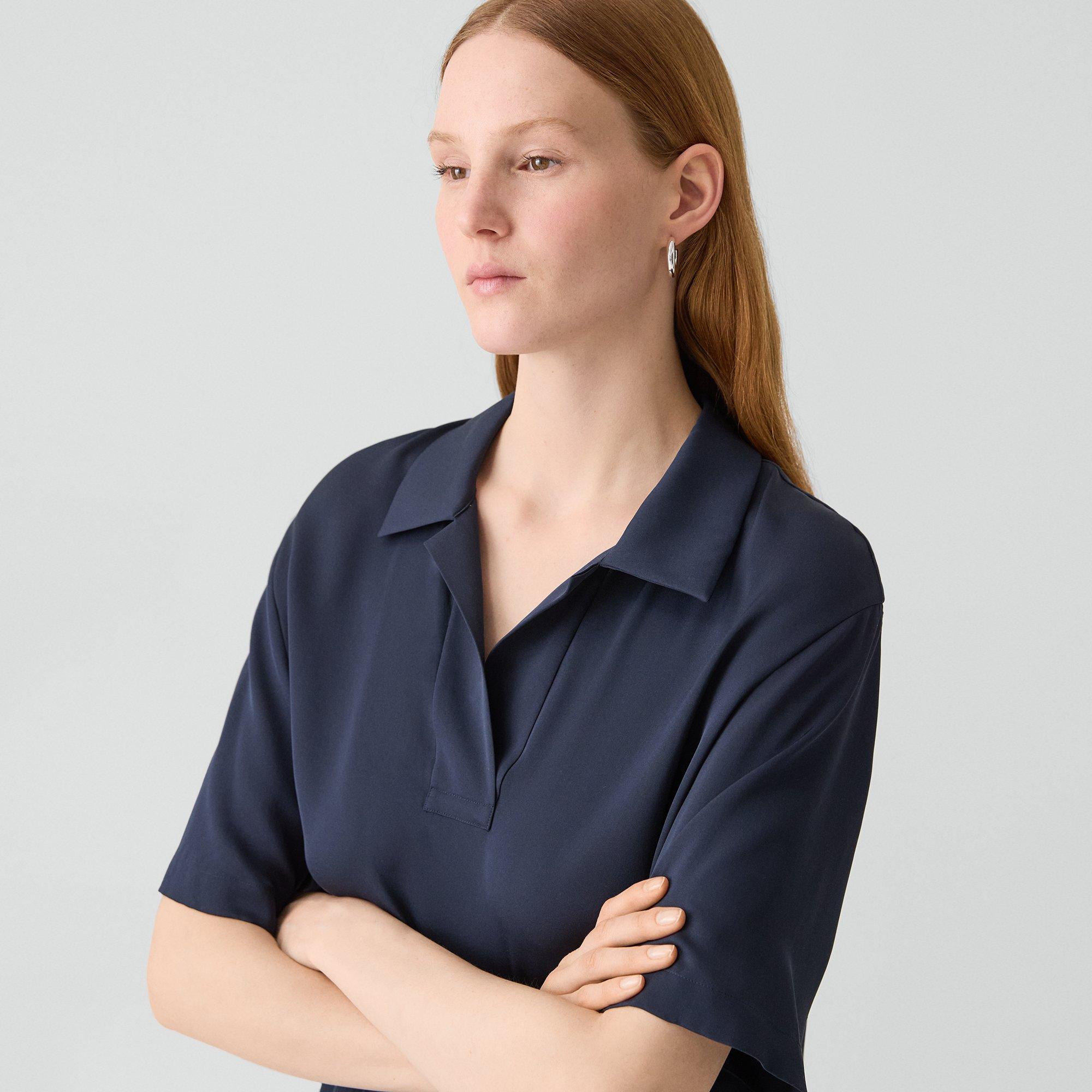 Oversized Polo Shirt in Silk Georgette