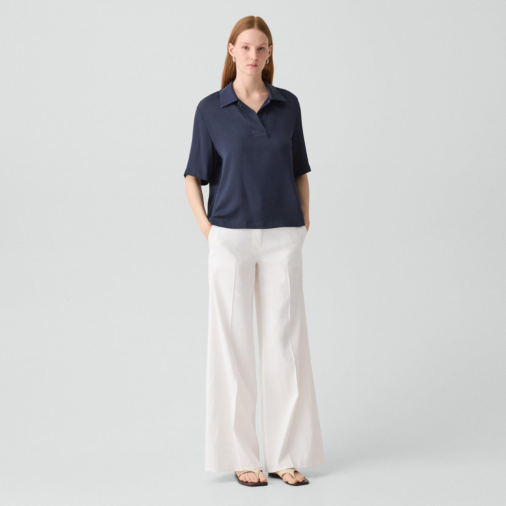 Oversized Polo Shirt in Silk Georgette