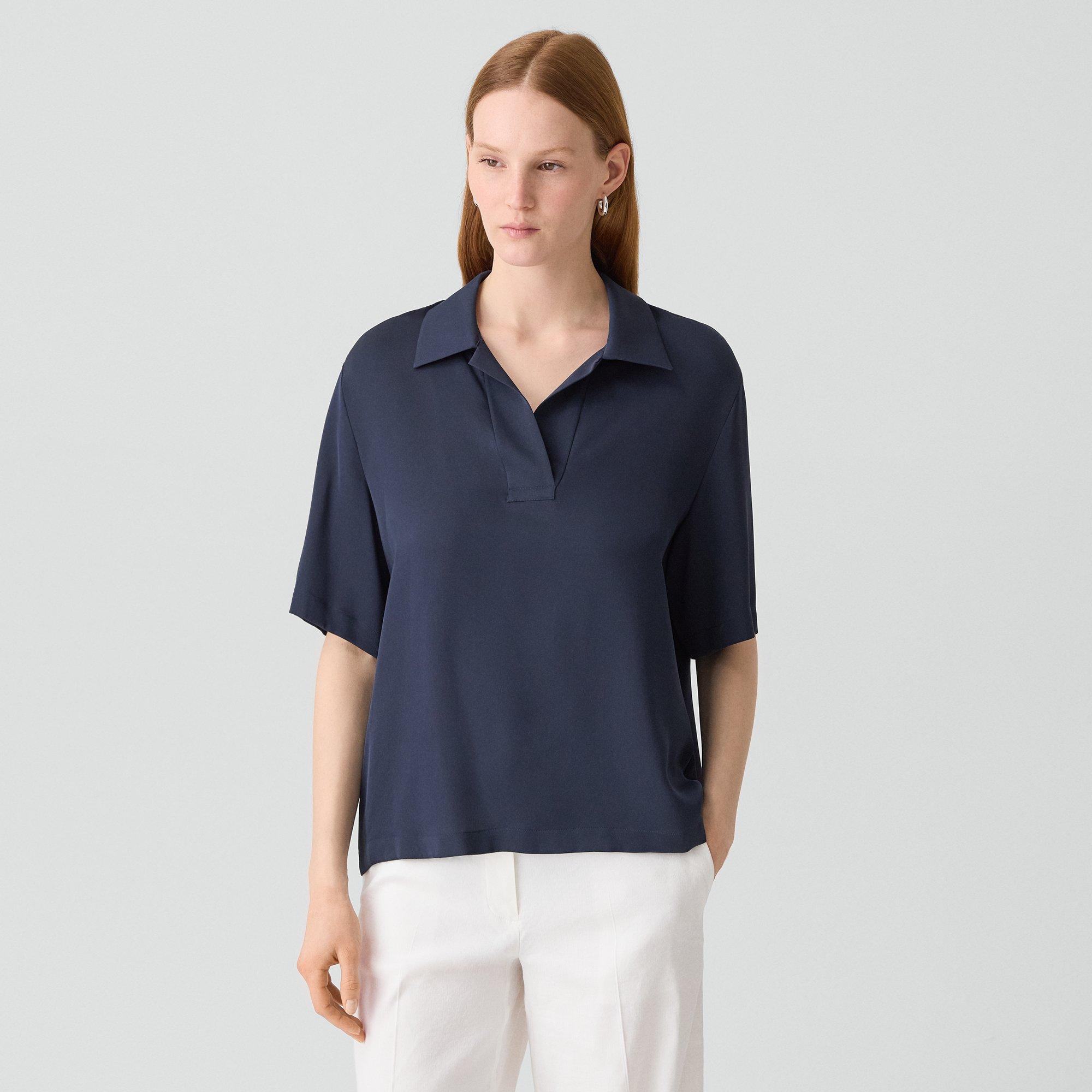 Oversized Polo Shirt in Silk Georgette