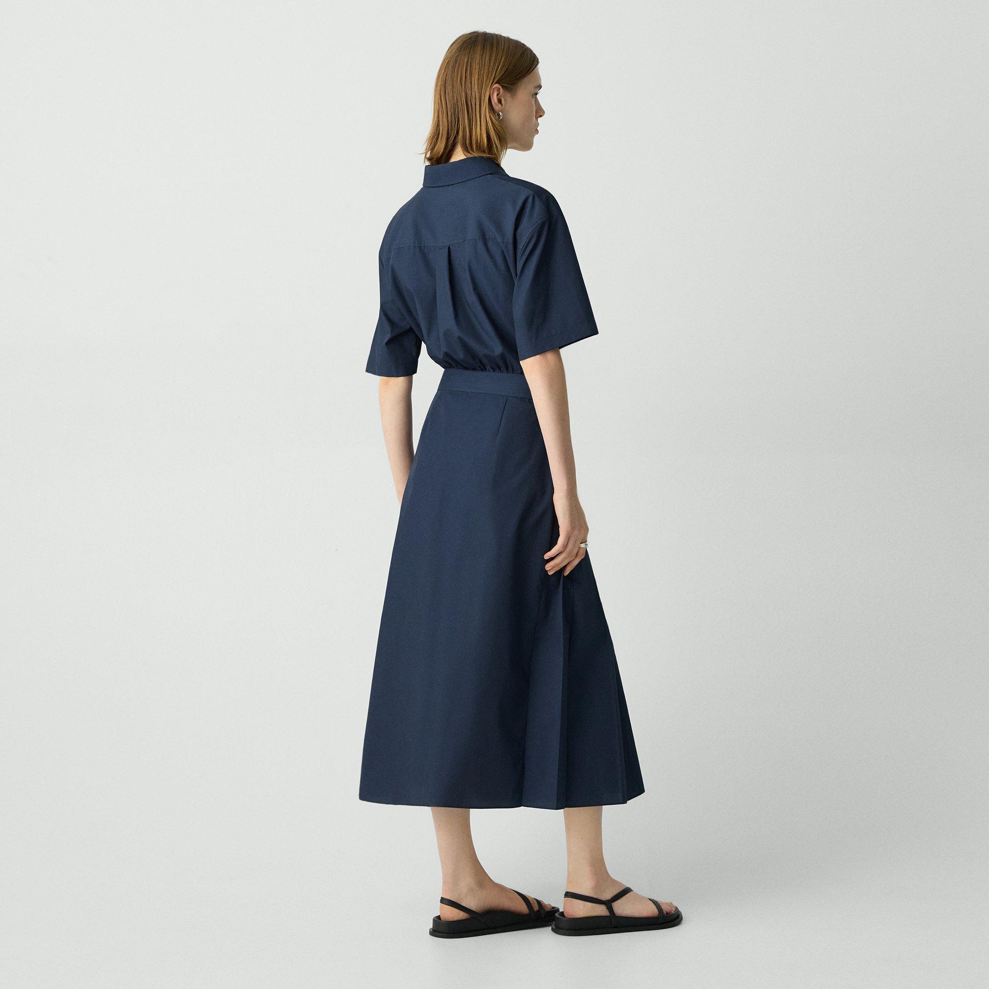 Pleated Wrap Dress in Sleek Poplin