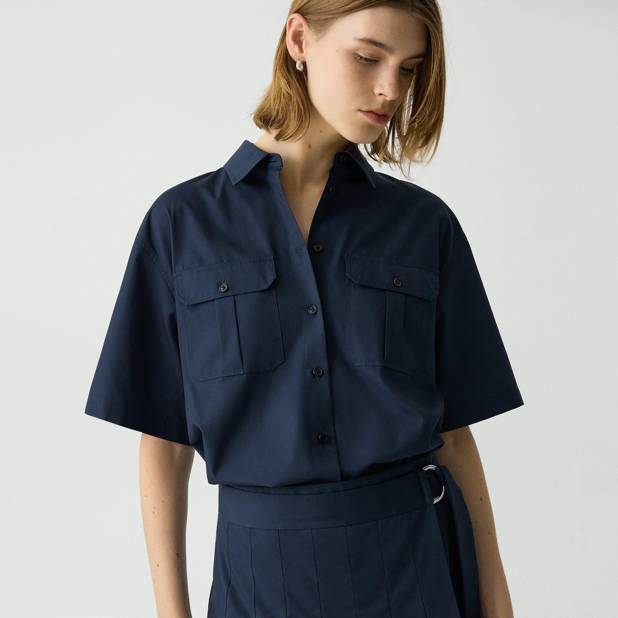 Pleated Wrap Dress in Sleek Poplin