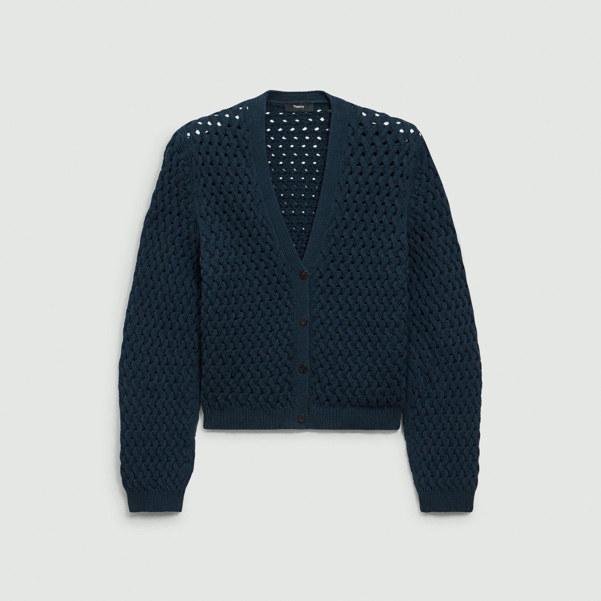 Rounded Cotton Cable-Knit Cardigan | Theory
