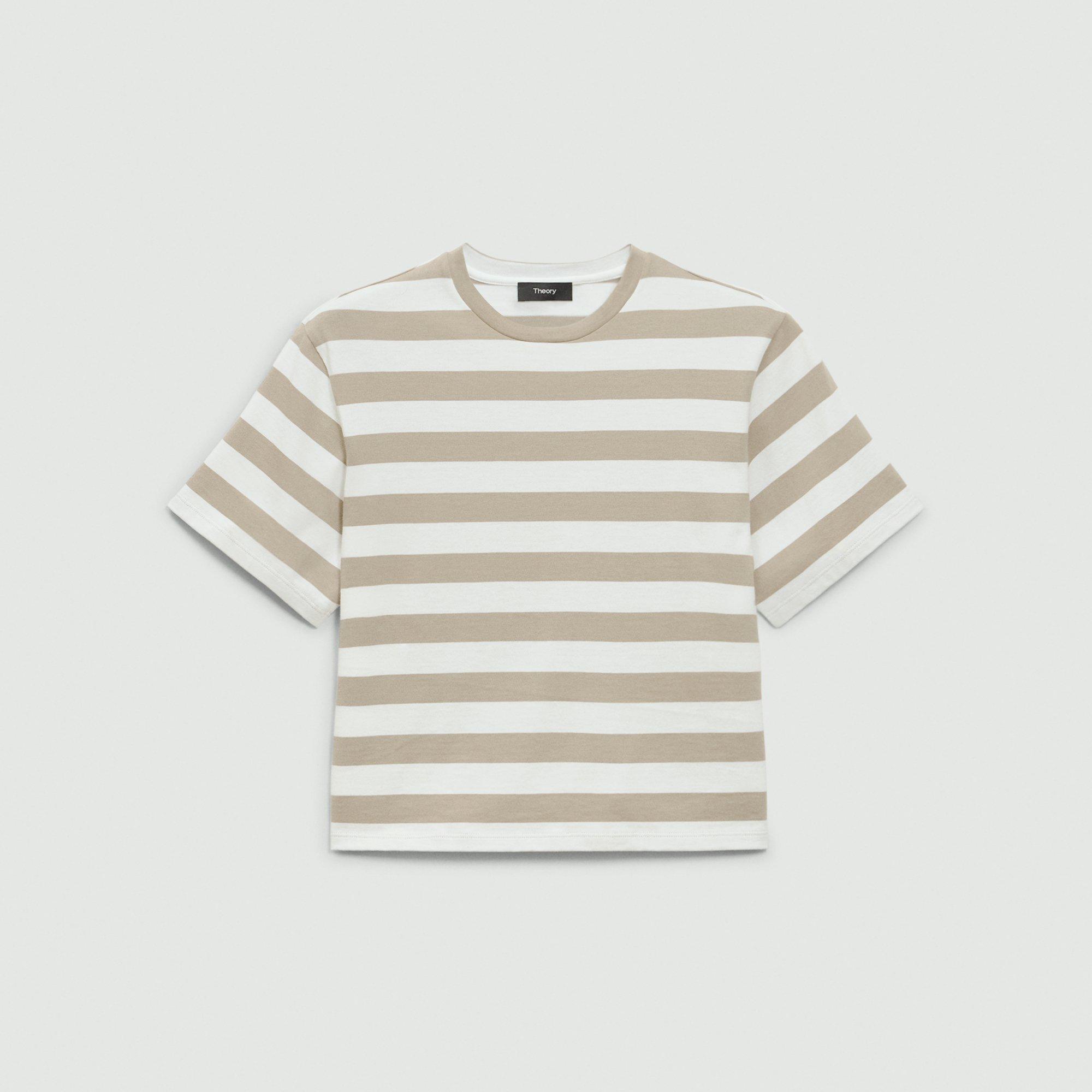 Striped Cotton Boxy Crewneck Tee | Theory